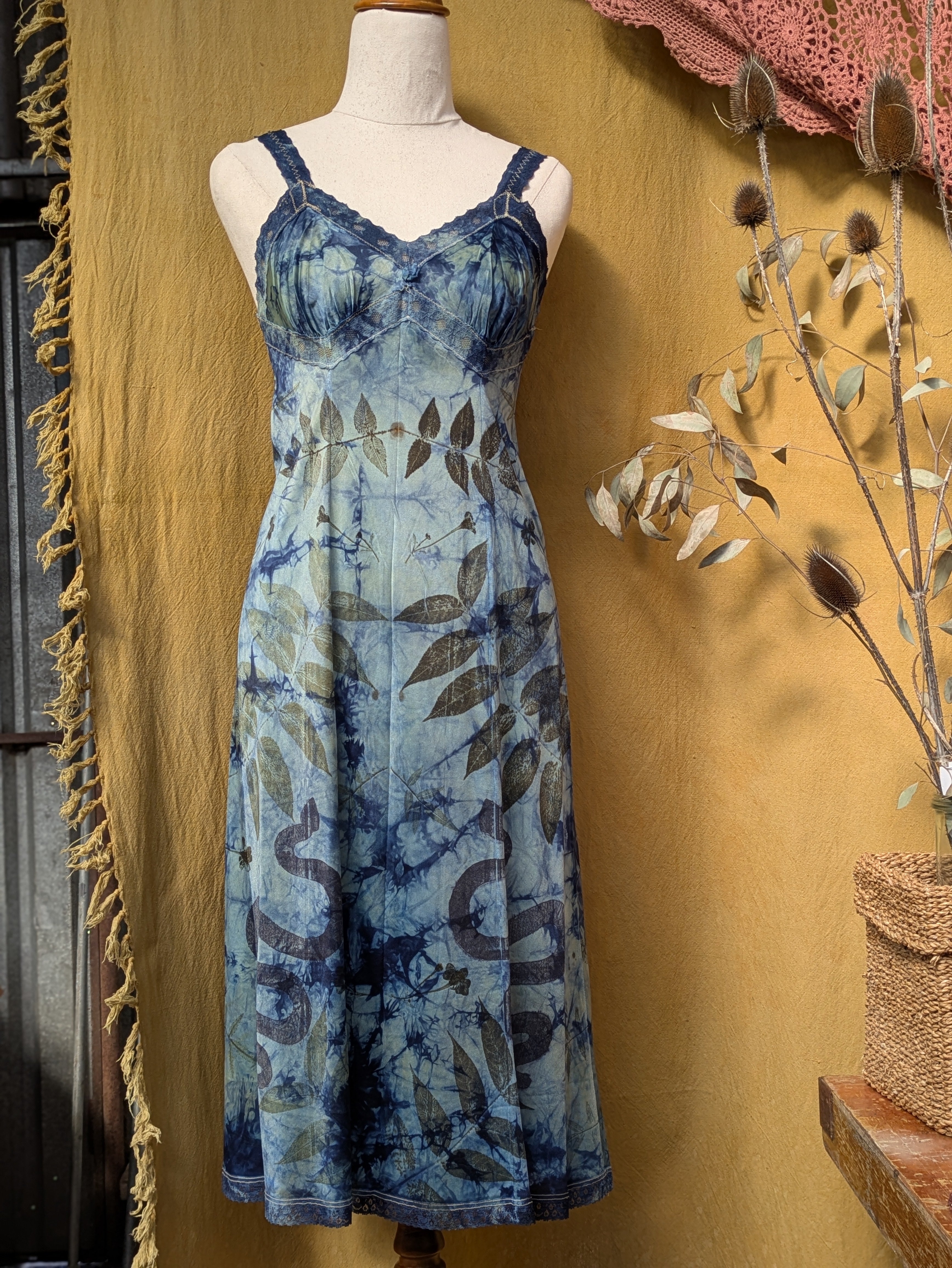 Vintage Lace Petticoat Dress ~ Blue Crackle Serpent Print