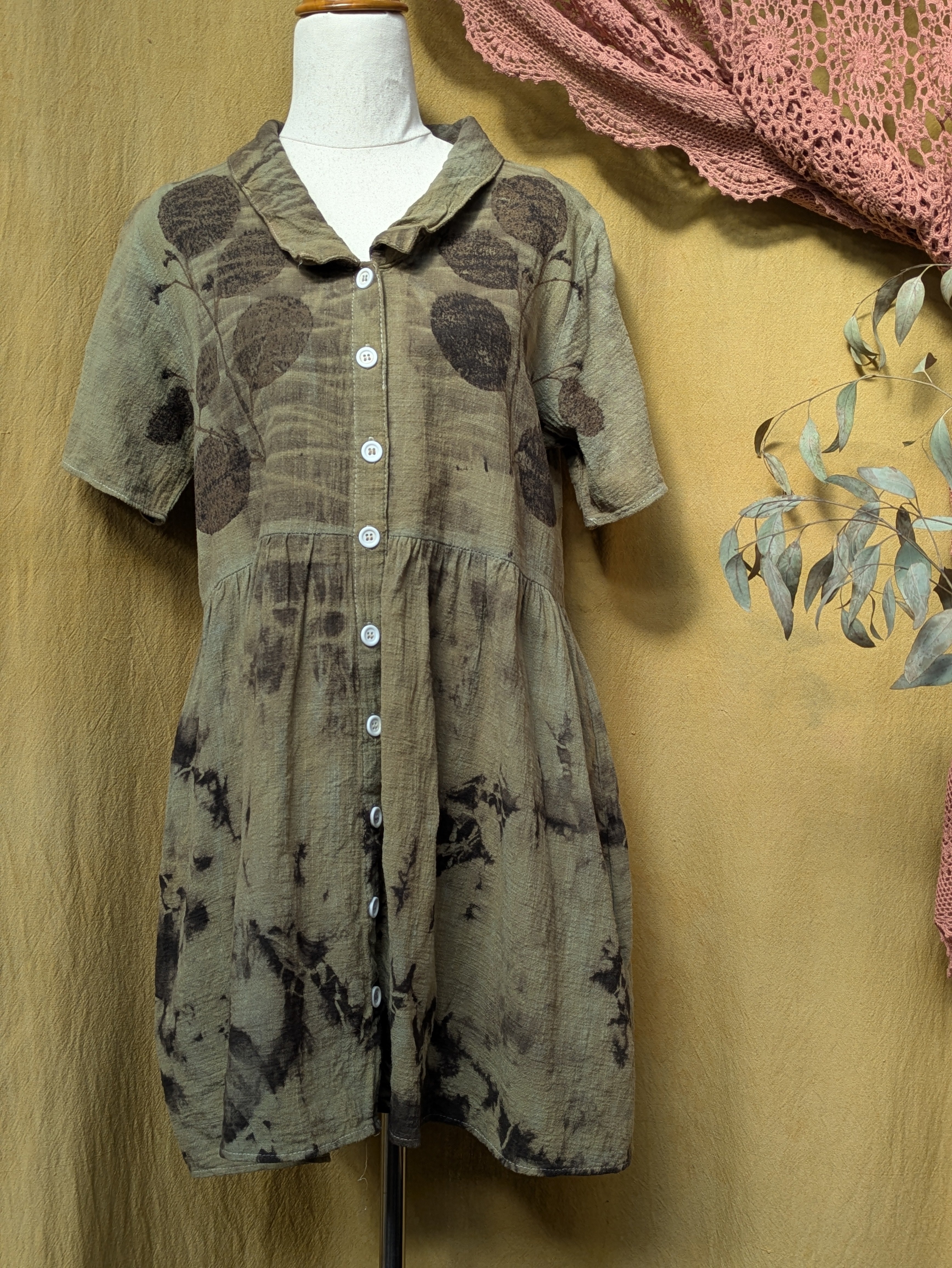 Dark Eucalyptus Leaf Dress