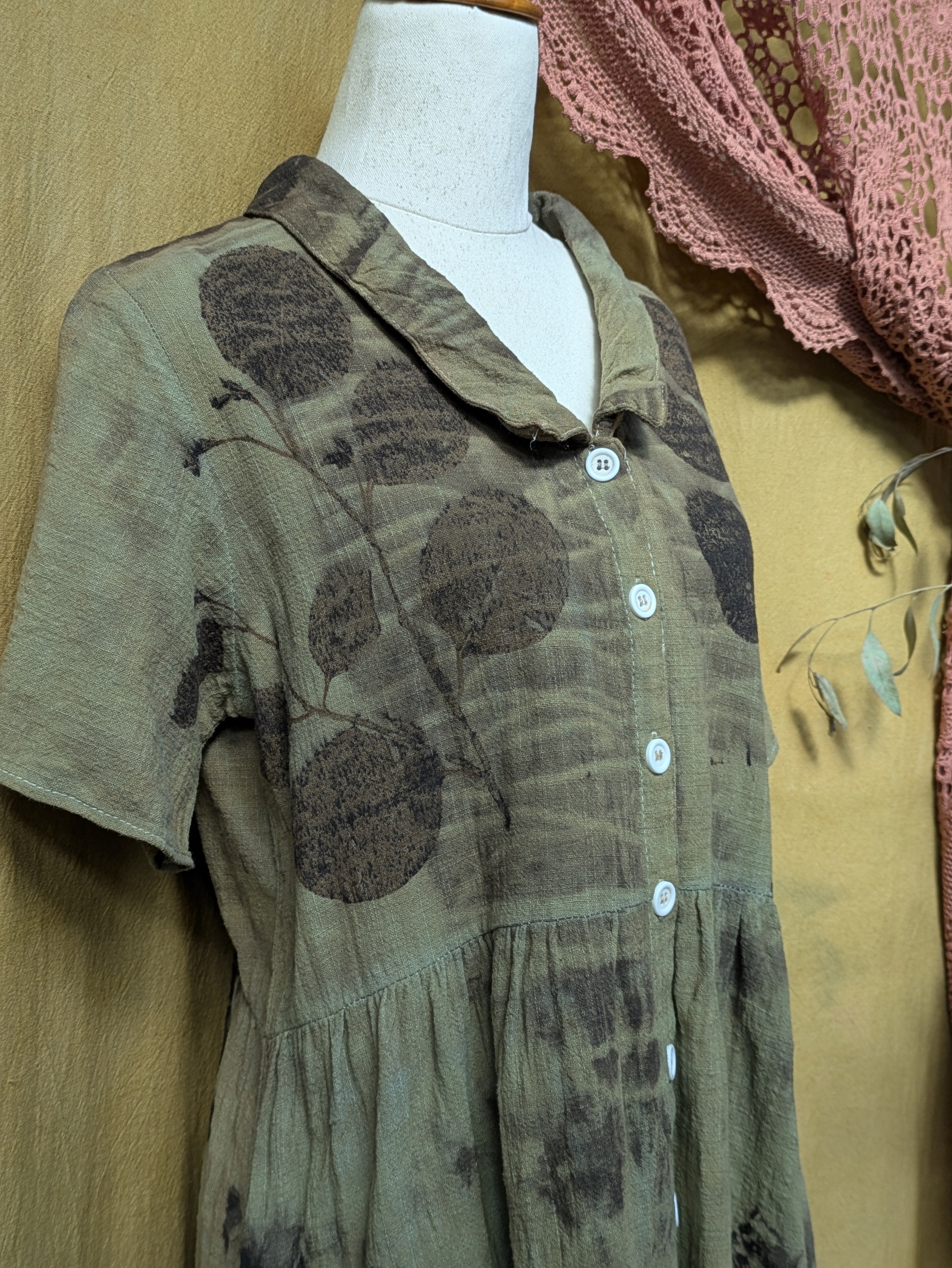 Dark Eucalyptus Leaf Dress