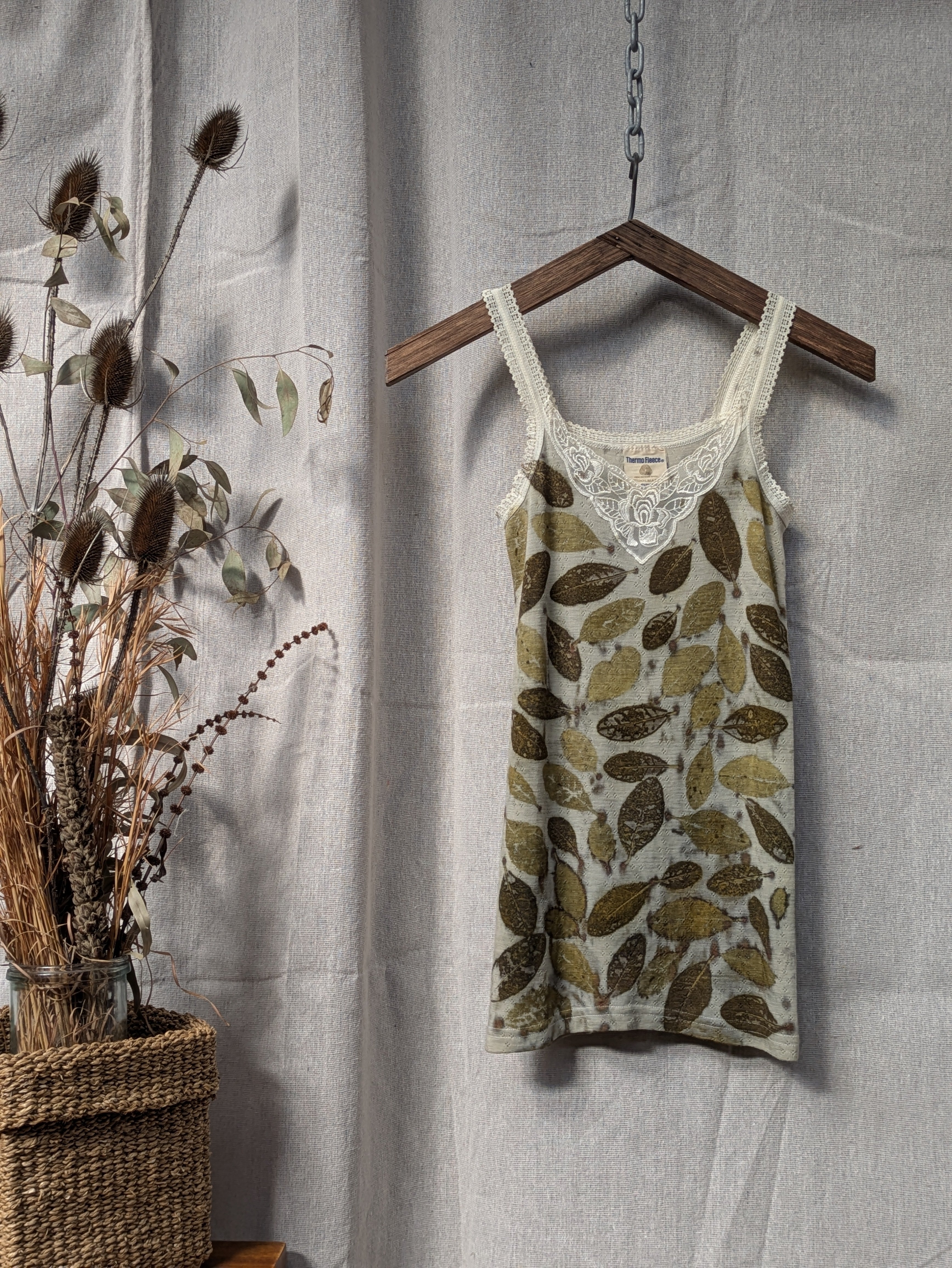 Merino Wool + Feijoa Leaf Singlet Top ~ XS-S