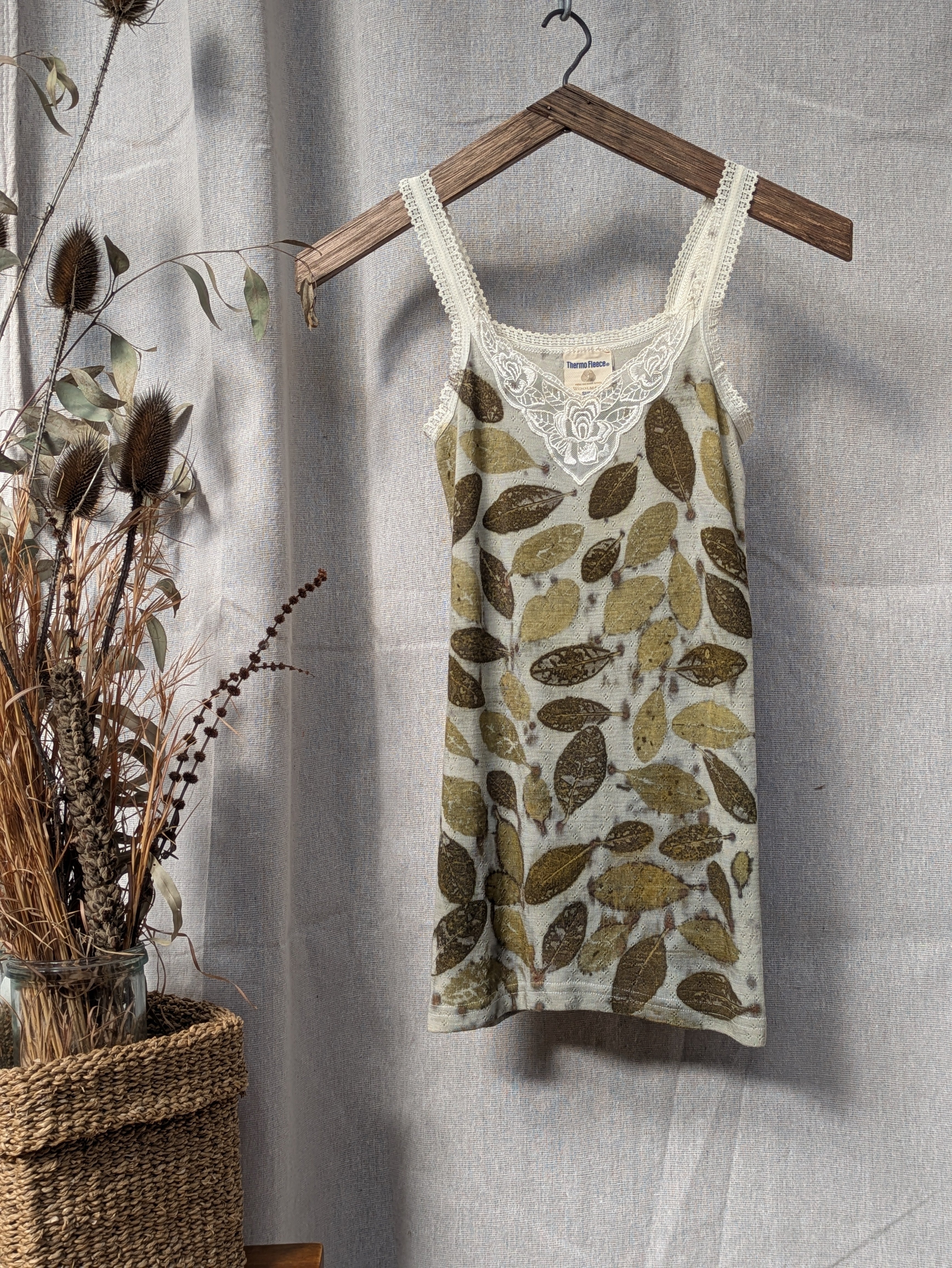 Merino Wool + Feijoa Leaf Singlet Top ~ XS-S
