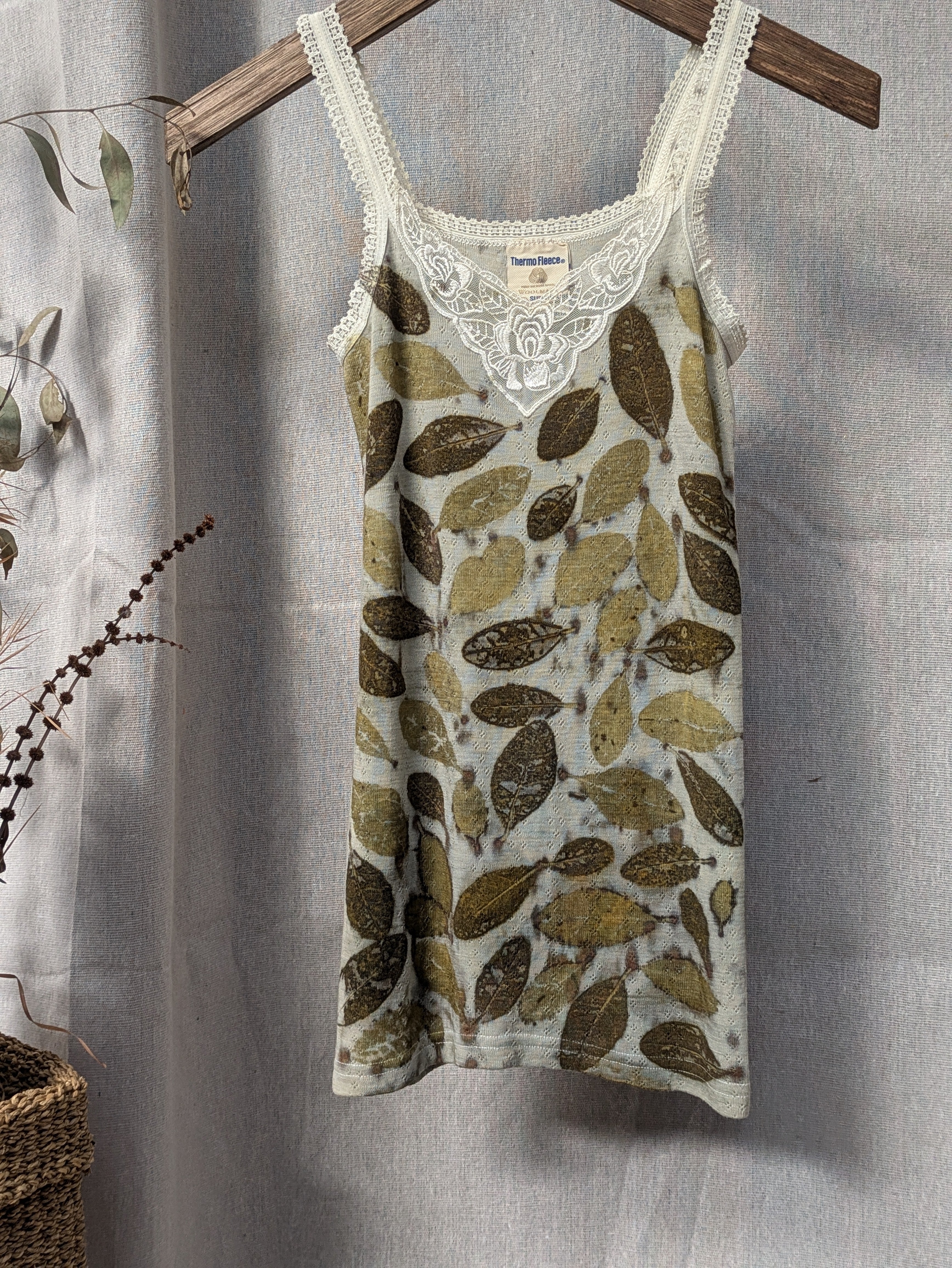 Merino Wool + Feijoa Leaf Singlet Top ~ XS-S
