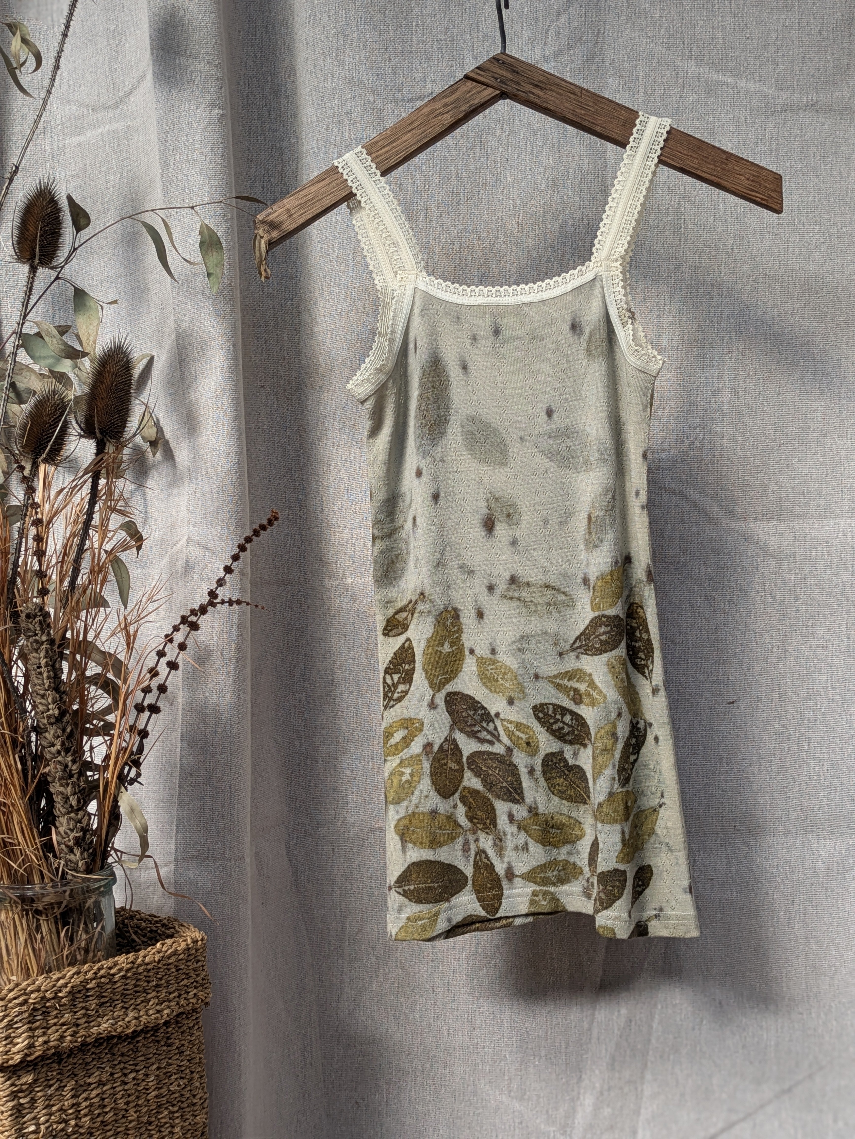 Merino Wool + Feijoa Leaf Singlet Top ~ XS-S