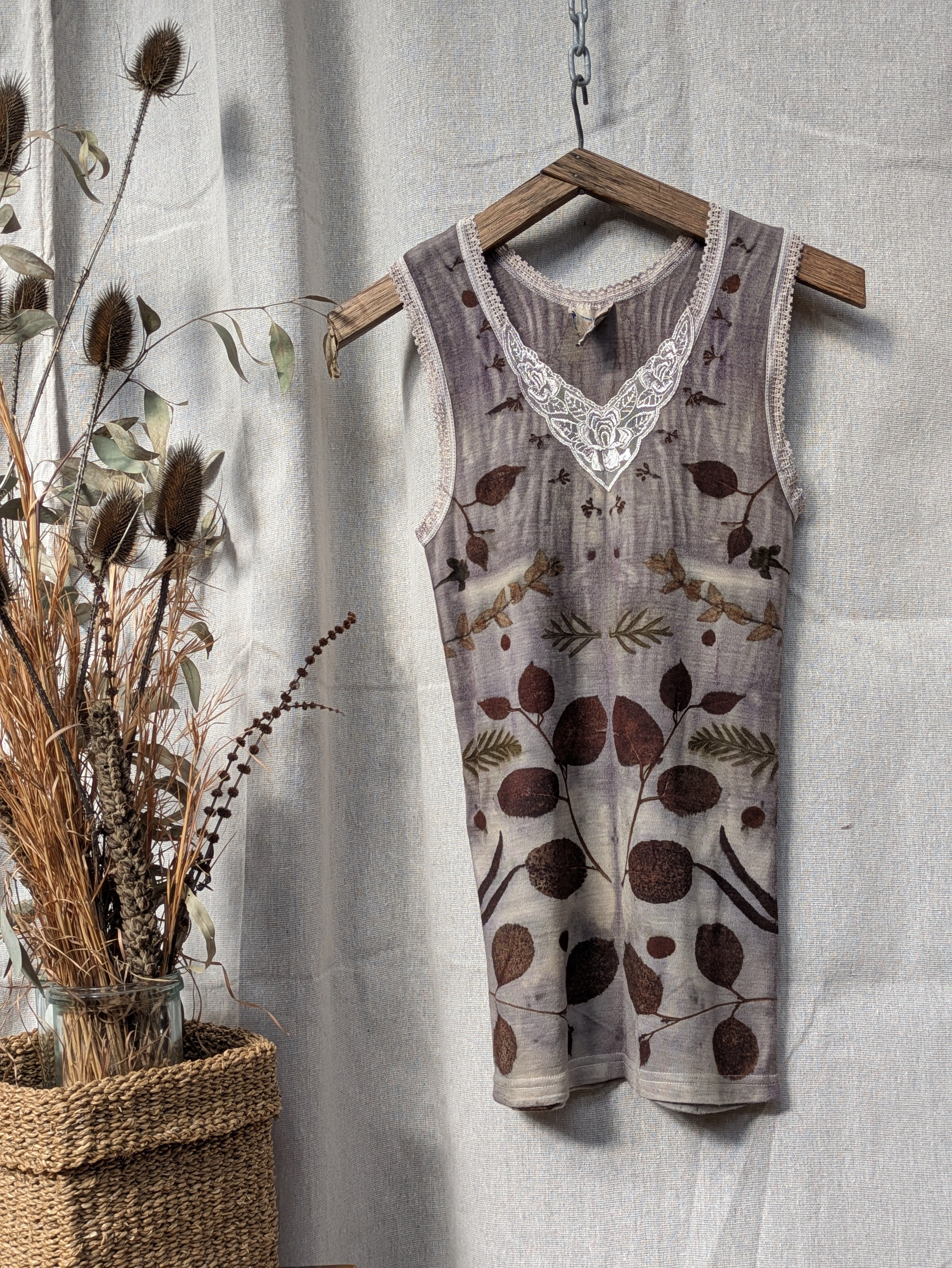 Botanical Merino Singlet Top Dark Leaf ~ S/M