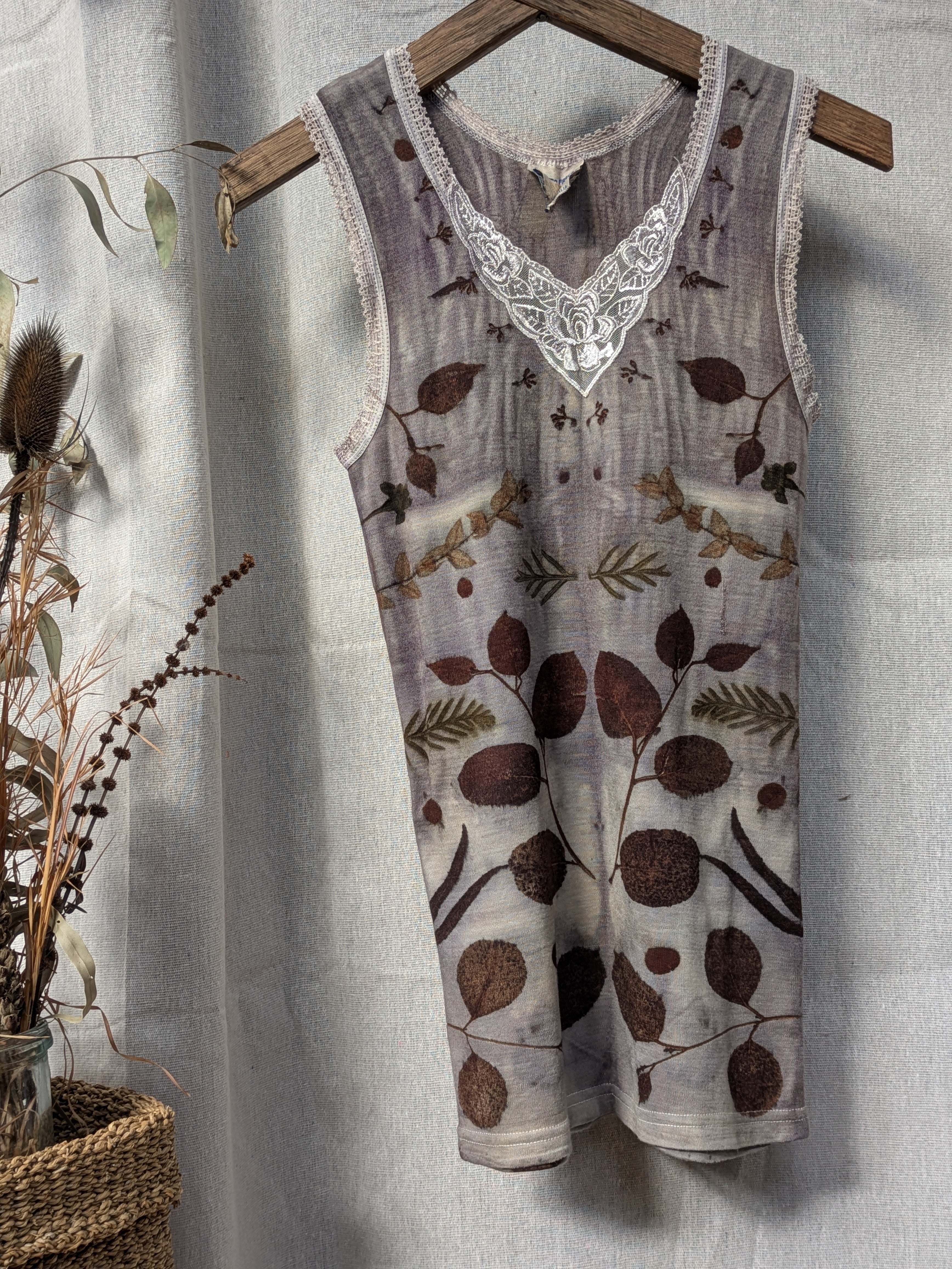 Botanical Merino Singlet Top Dark Leaf ~ S/M