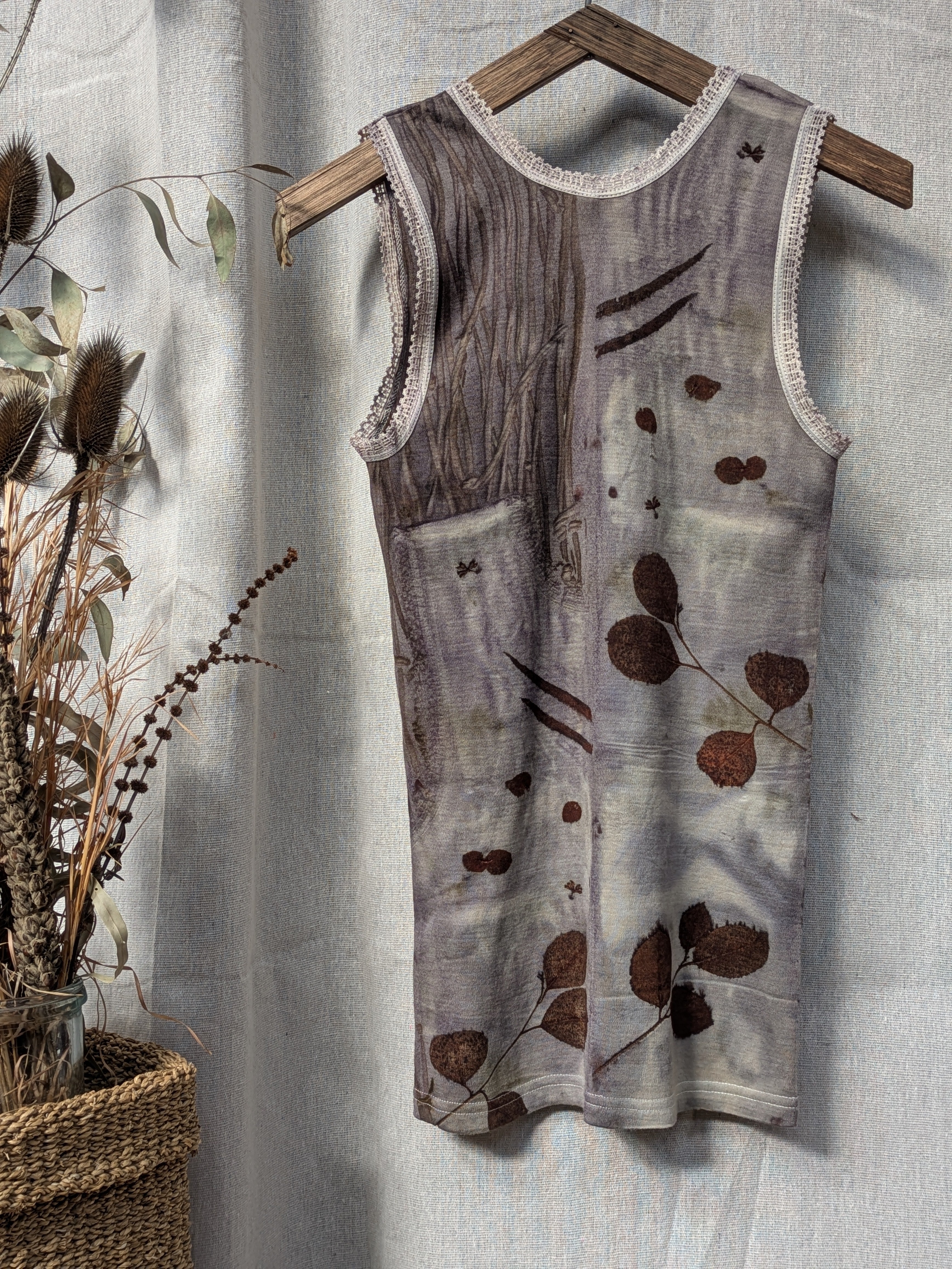 Botanical Merino Singlet Top Dark Leaf ~ S/M