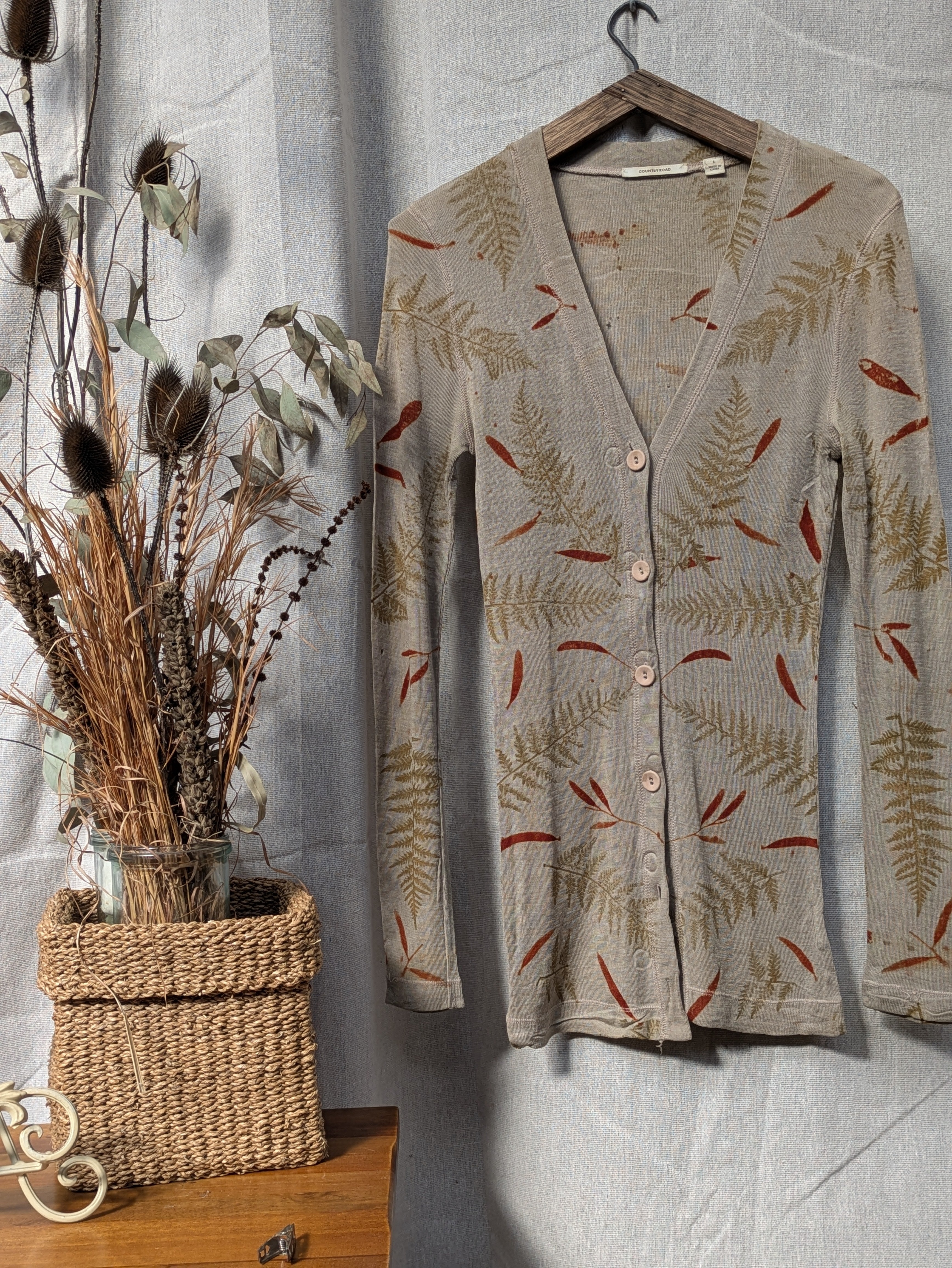 Merino Wool Cardigan ~ Ferns ~ Size L