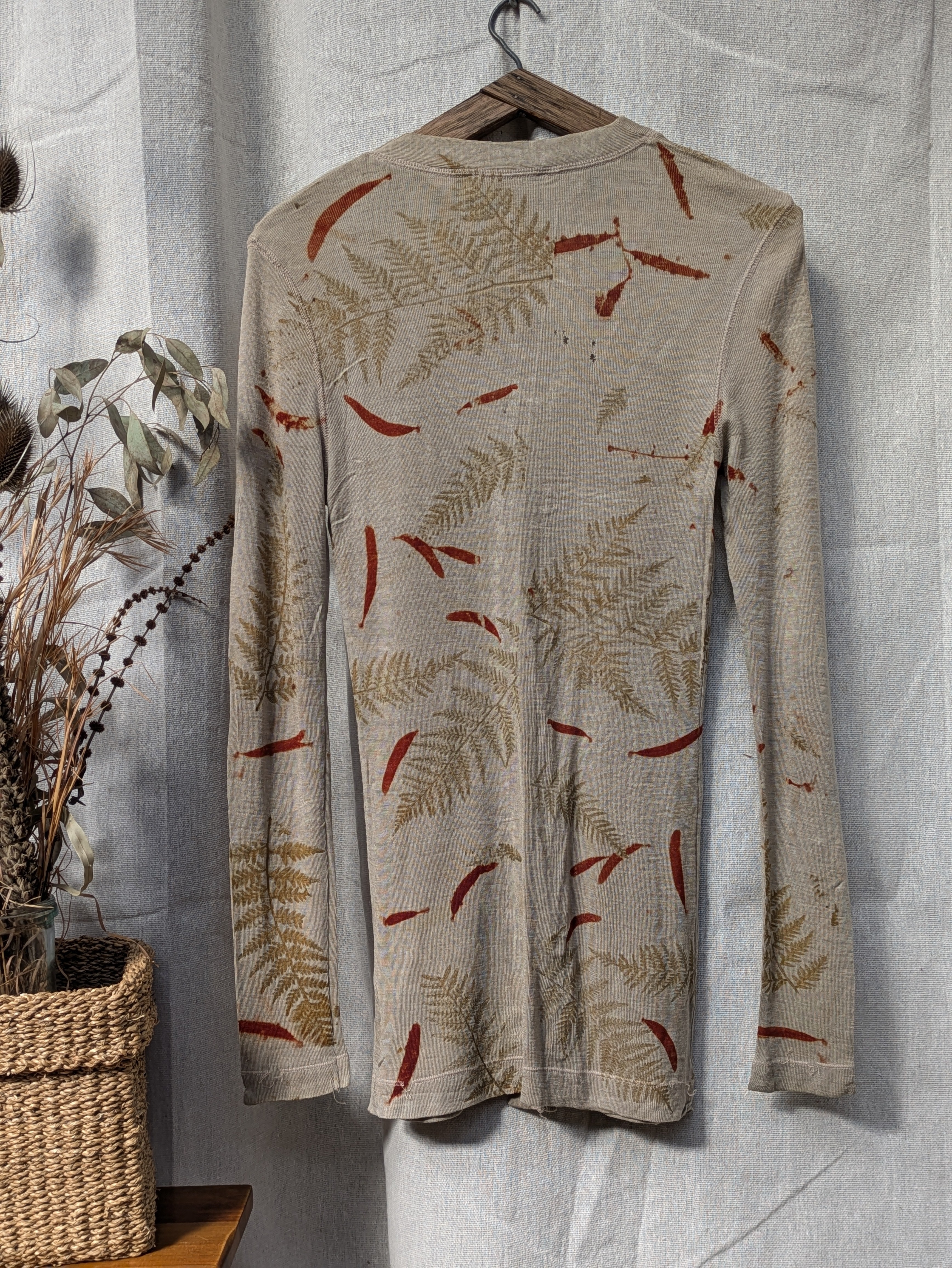 Merino Wool Cardigan ~ Ferns ~ Size L