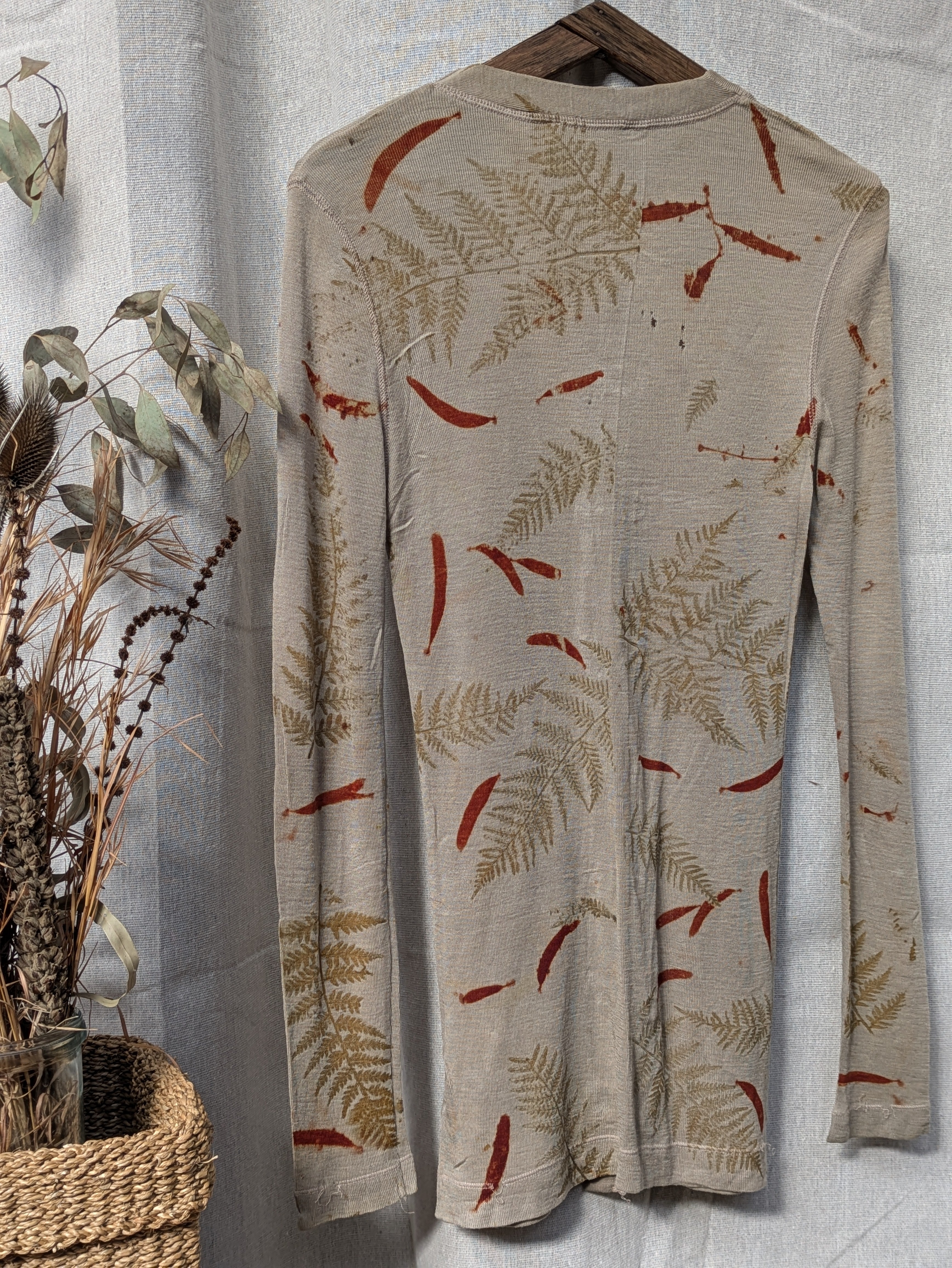 Merino Wool Cardigan ~ Ferns ~ Size L