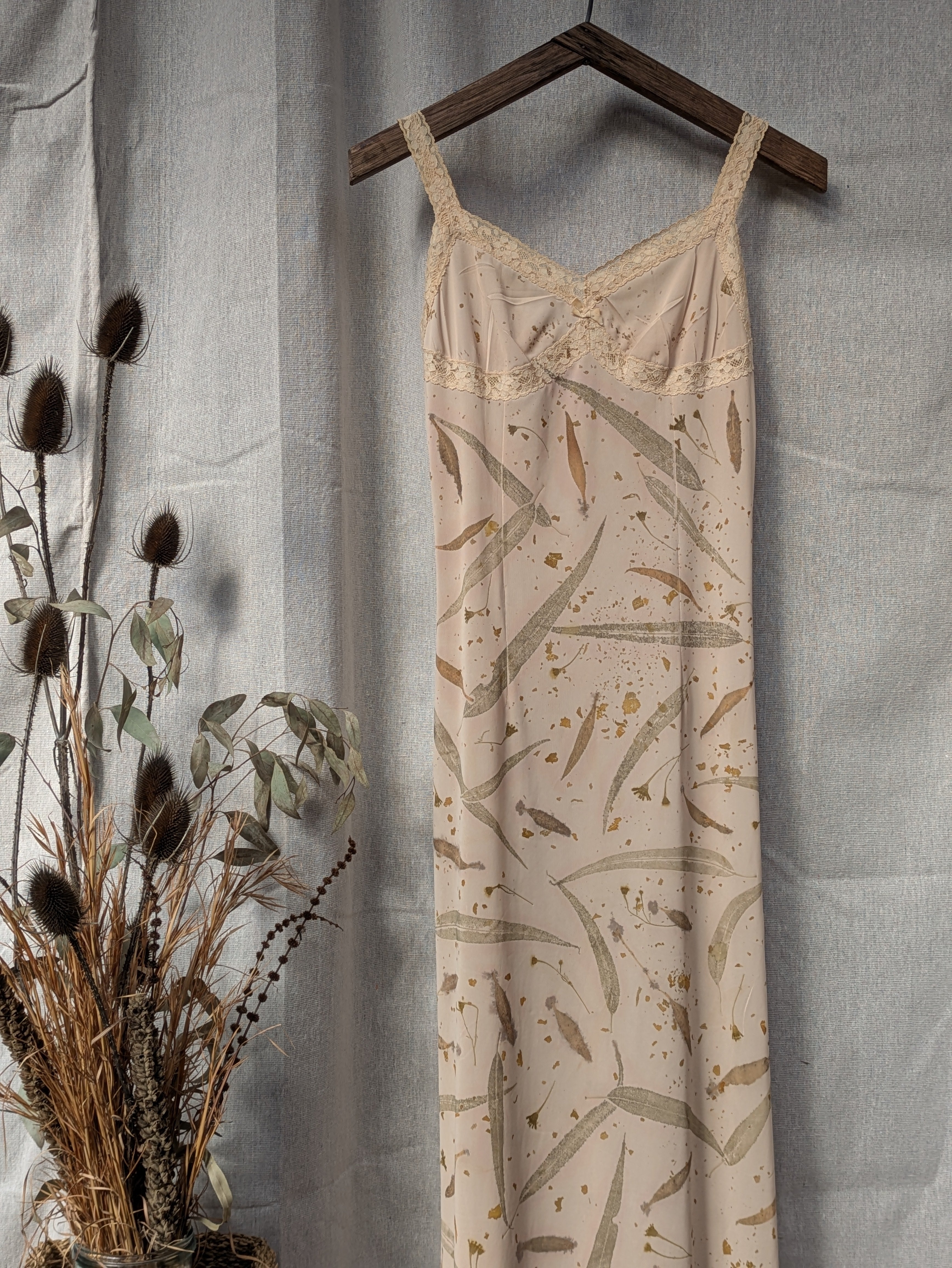 Vintage Lace Petticoat Dress ~ Maxi ~Light Leaf ~ S