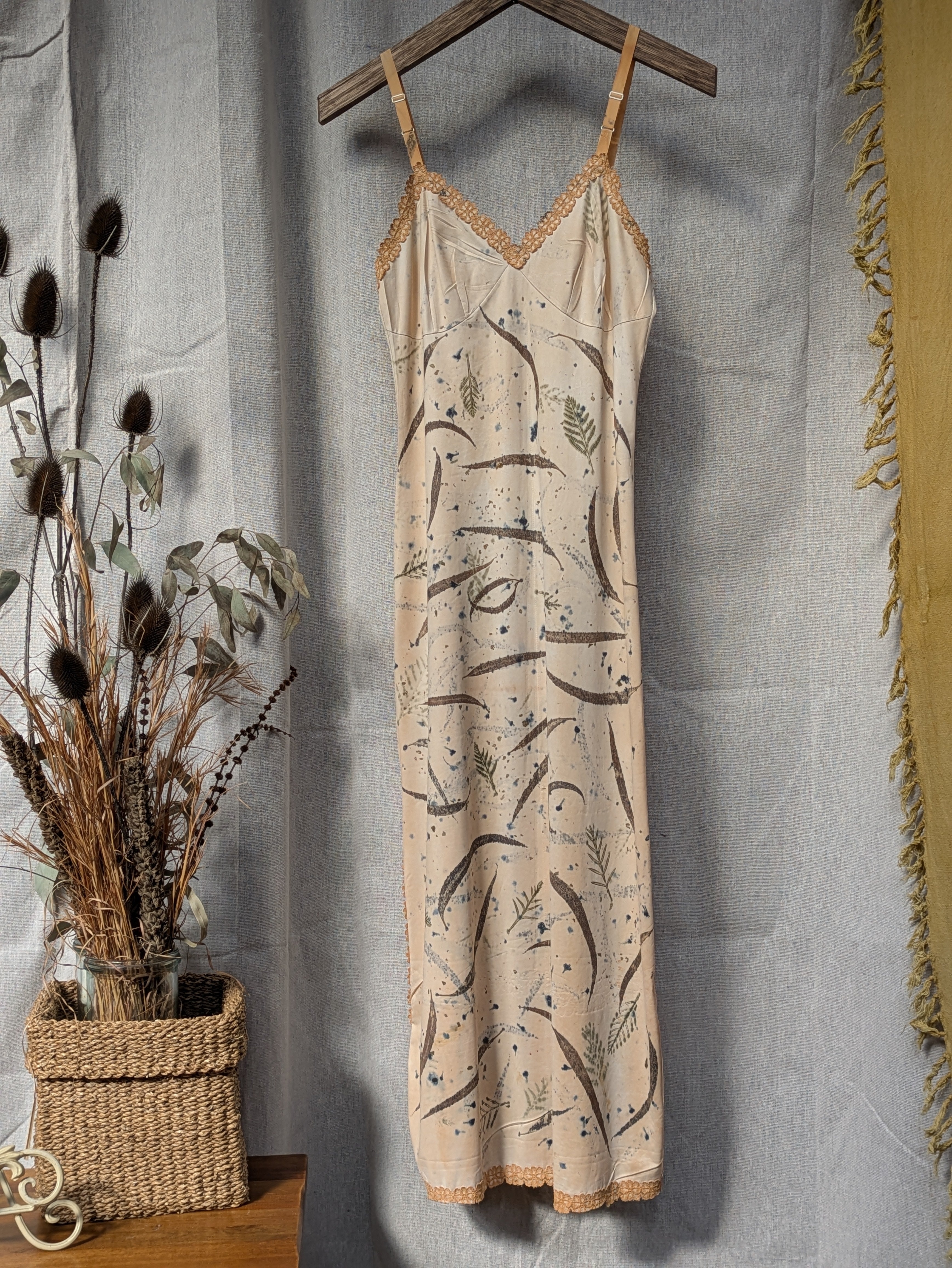 Vintage Lace Petticoat Dress ~ Long Dark Leaf