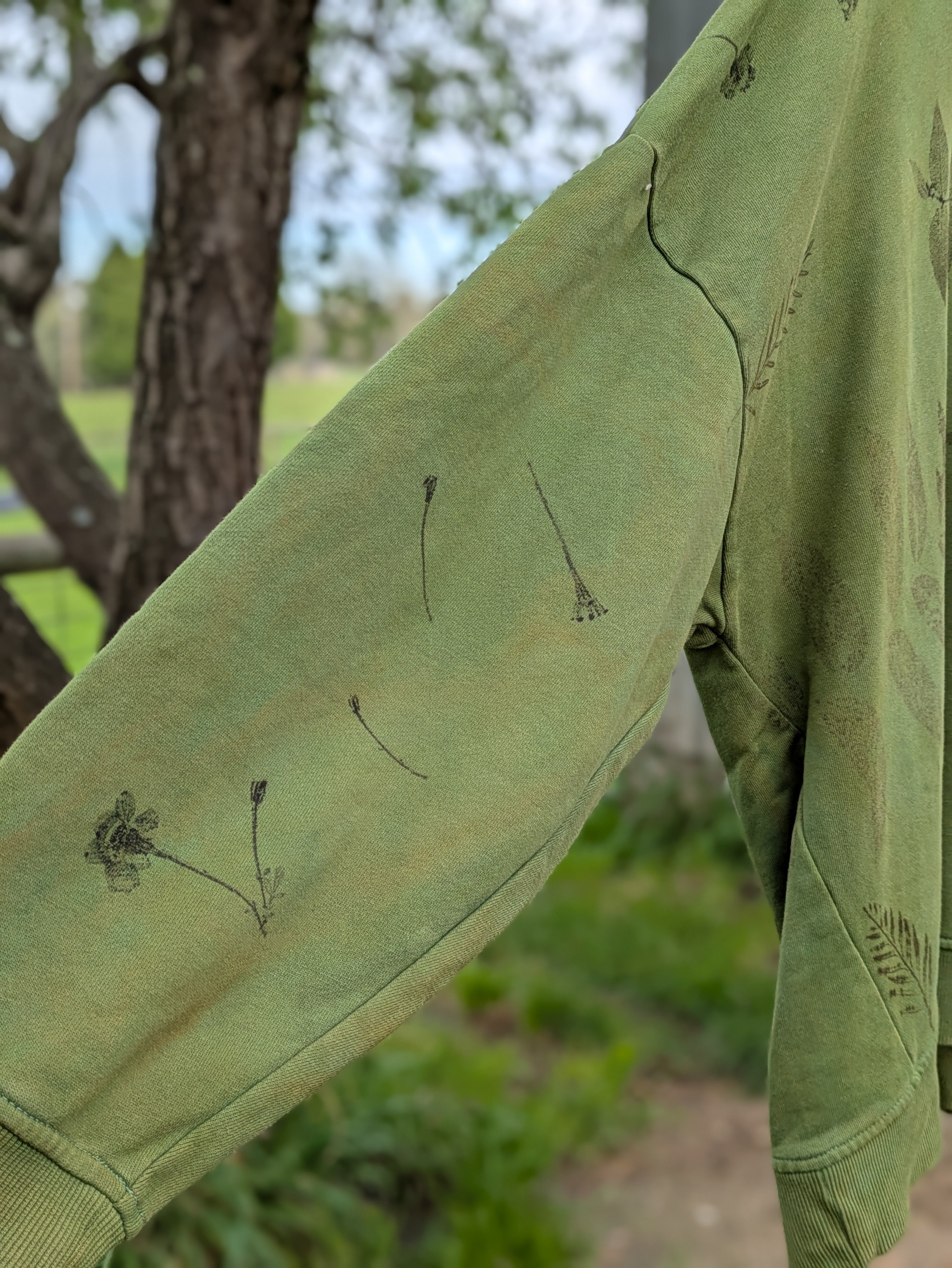 Up-cycled Botanical Hoodie ~ Forest Green ~ XL