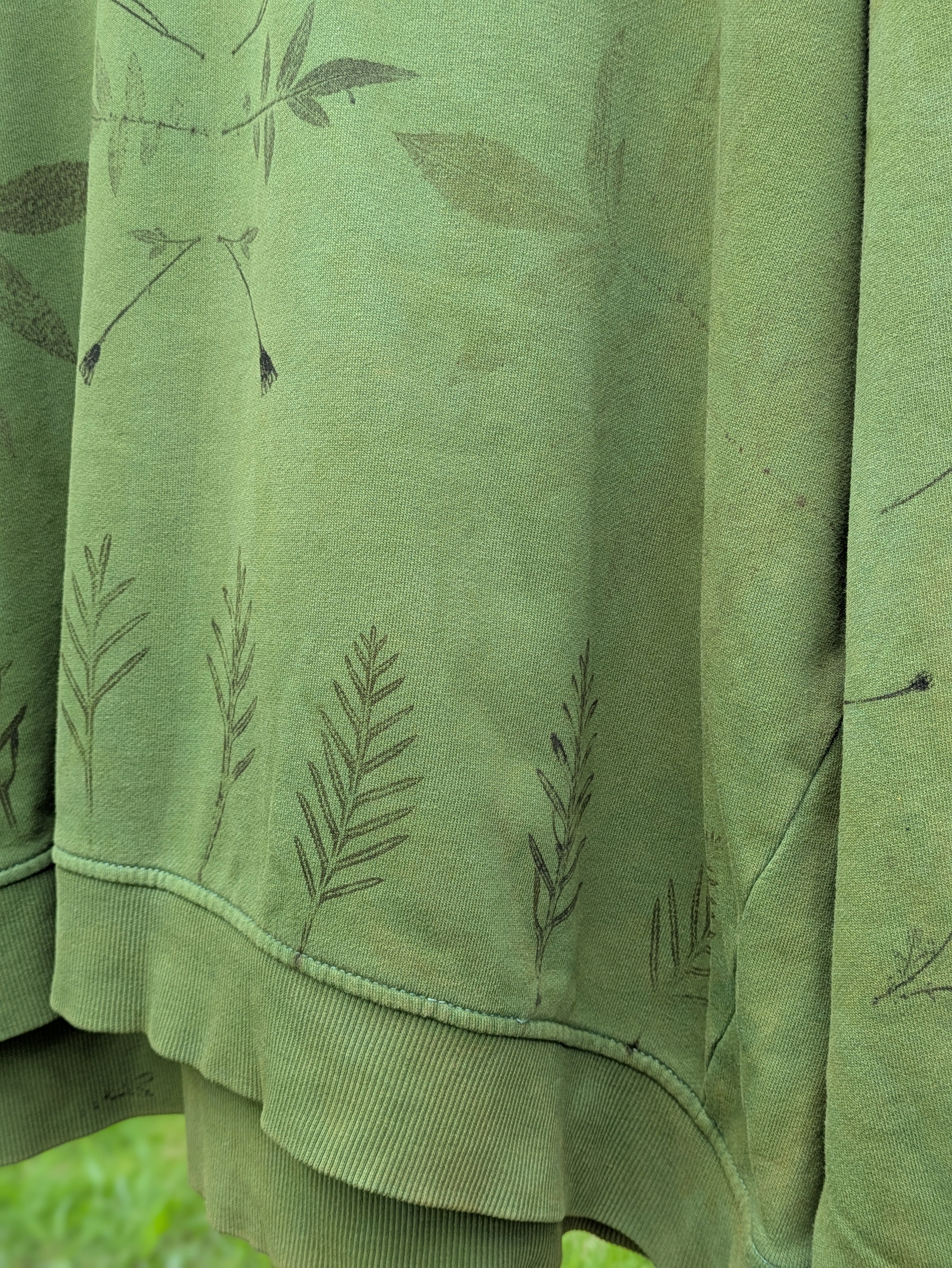 Up-cycled Botanical Hoodie ~ Forest Green ~ XL