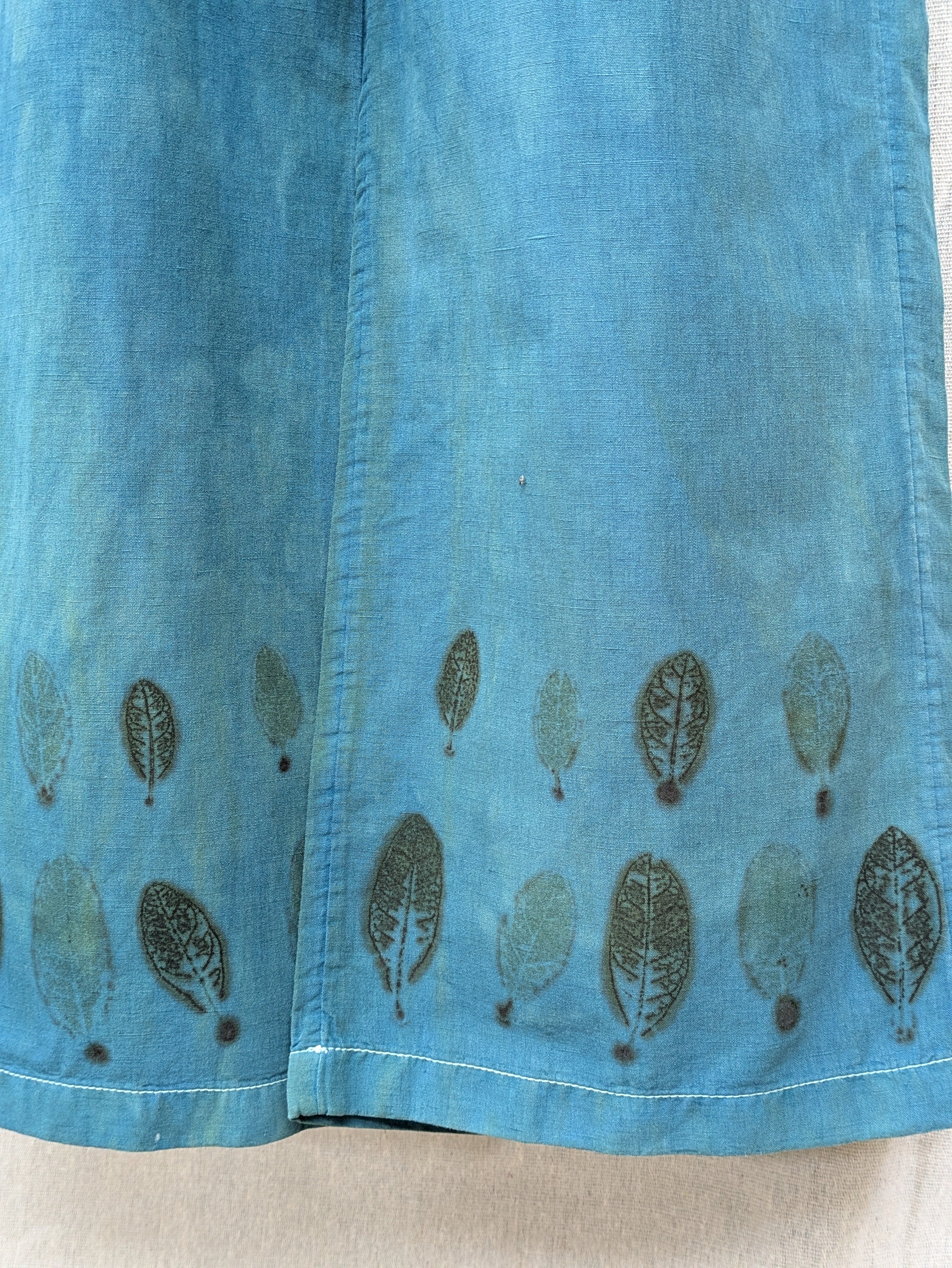 Blue Linen Feijoa Leaf Pants ~ XS