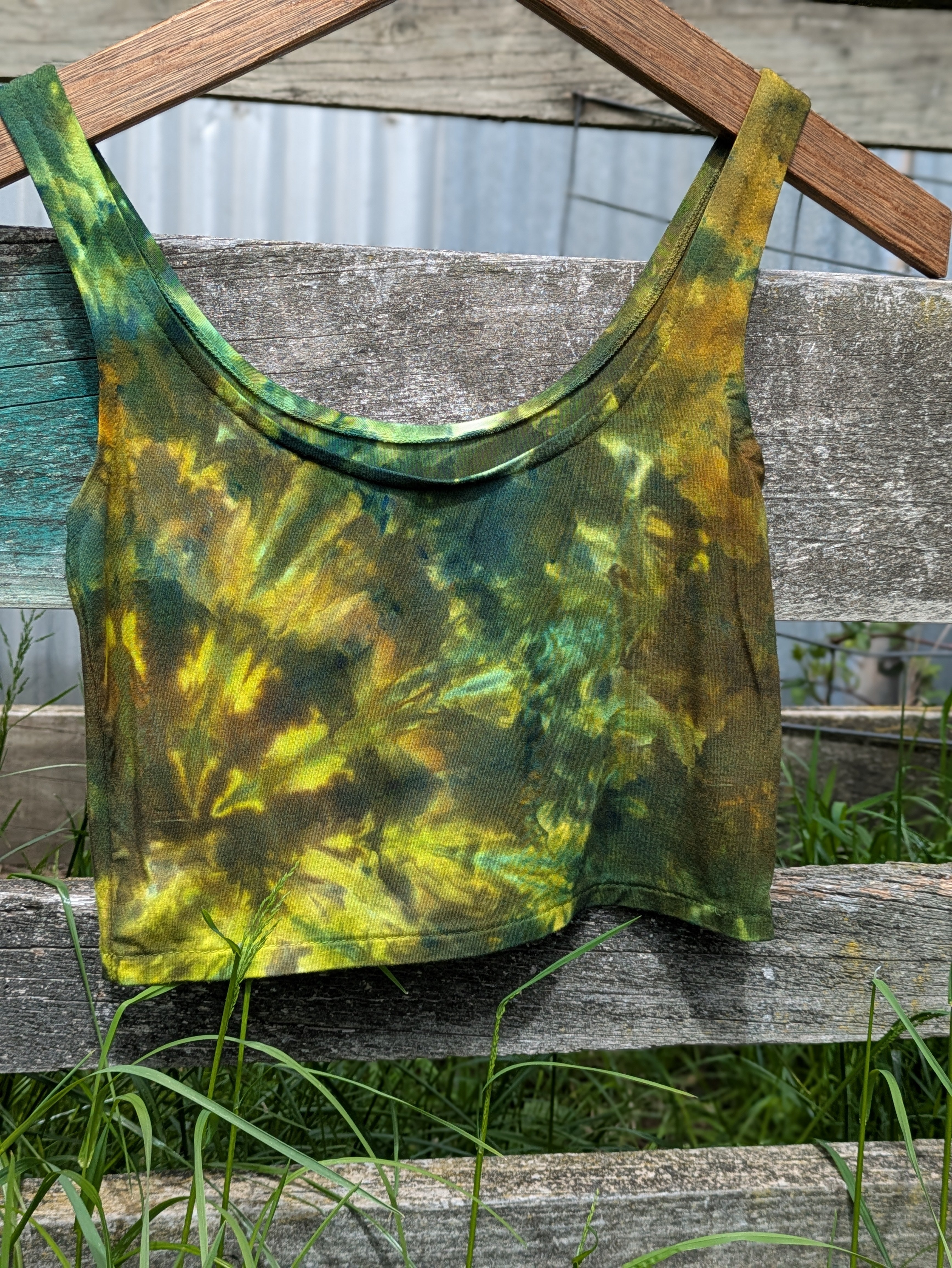 Bamboo Crop Top ~ Ice Dyed ~ Mossy Green