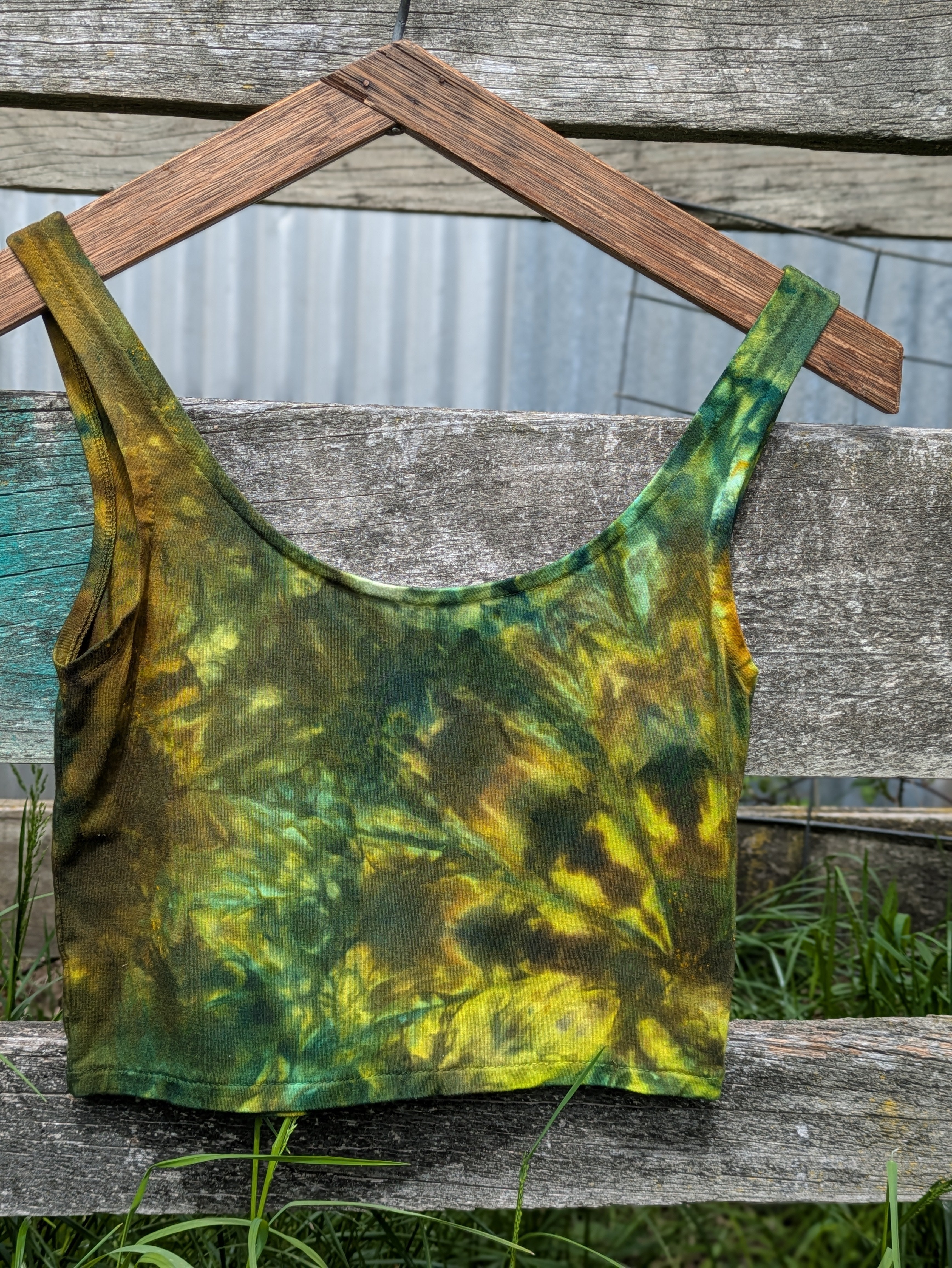 Bamboo Crop Top ~ Ice Dyed ~ Mossy Green