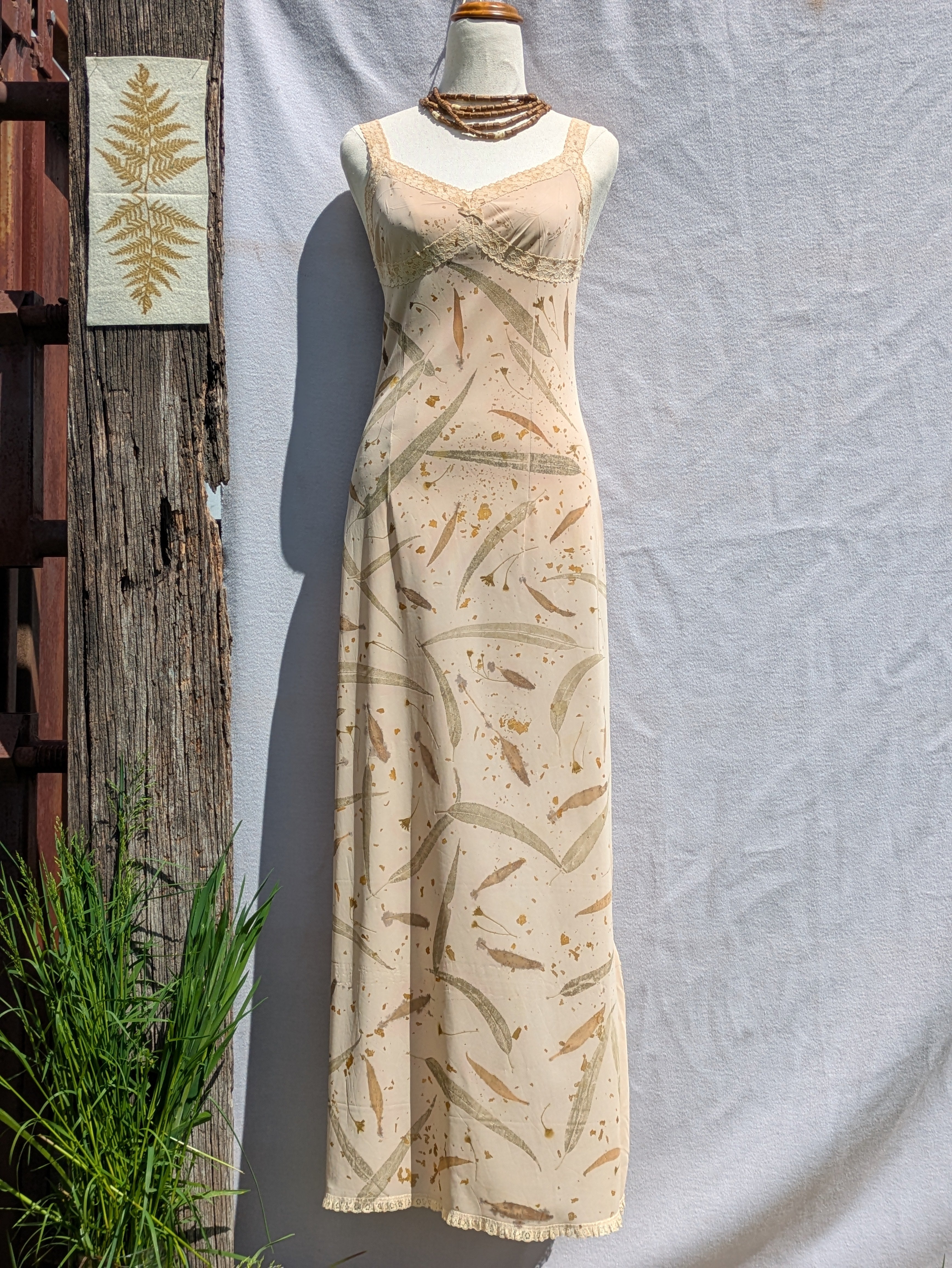 Vintage Lace Petticoat Dress ~ Maxi ~Light Leaf ~ S