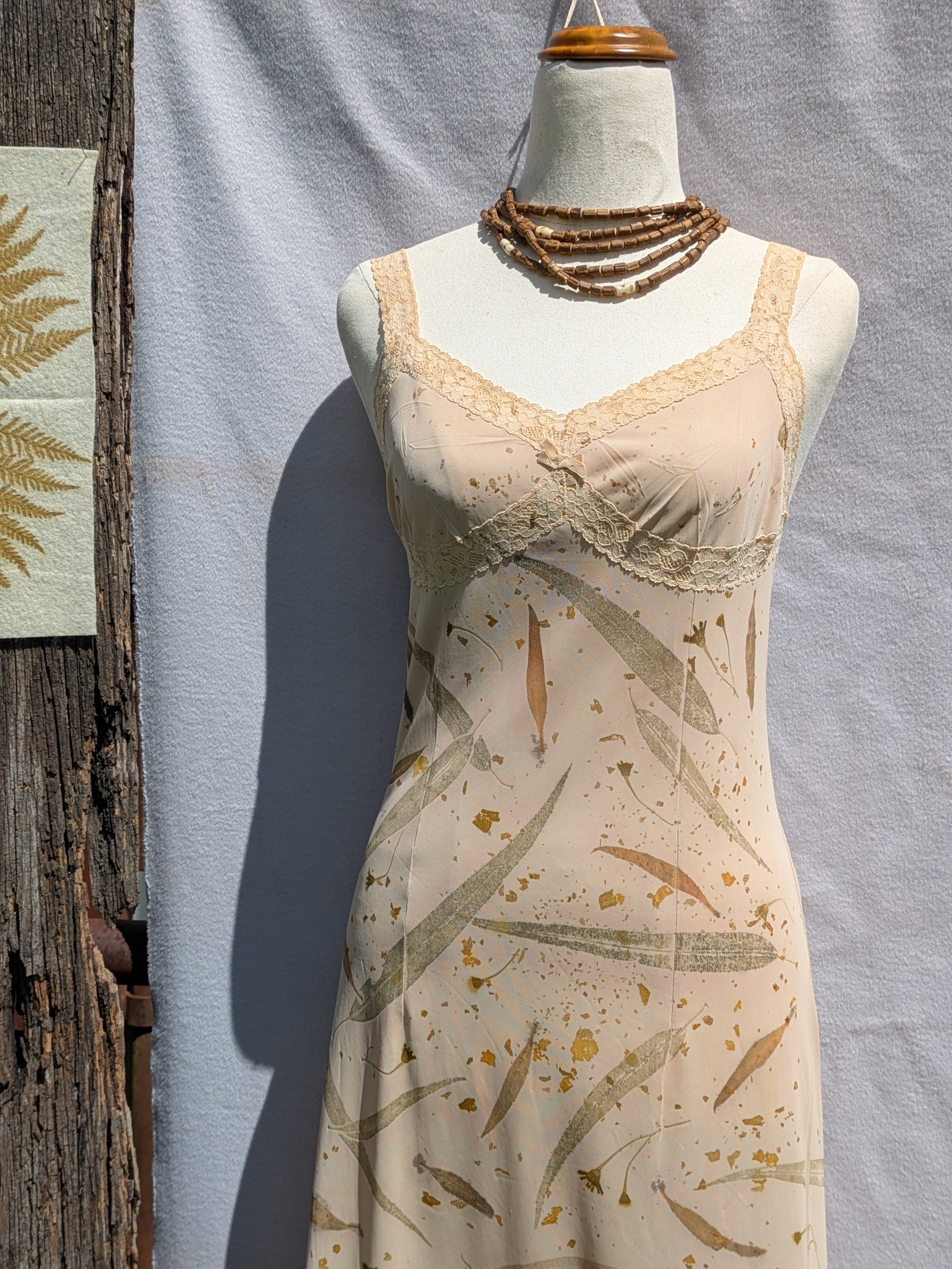 Vintage Lace Petticoat Dress ~ Maxi ~Light Leaf ~ S