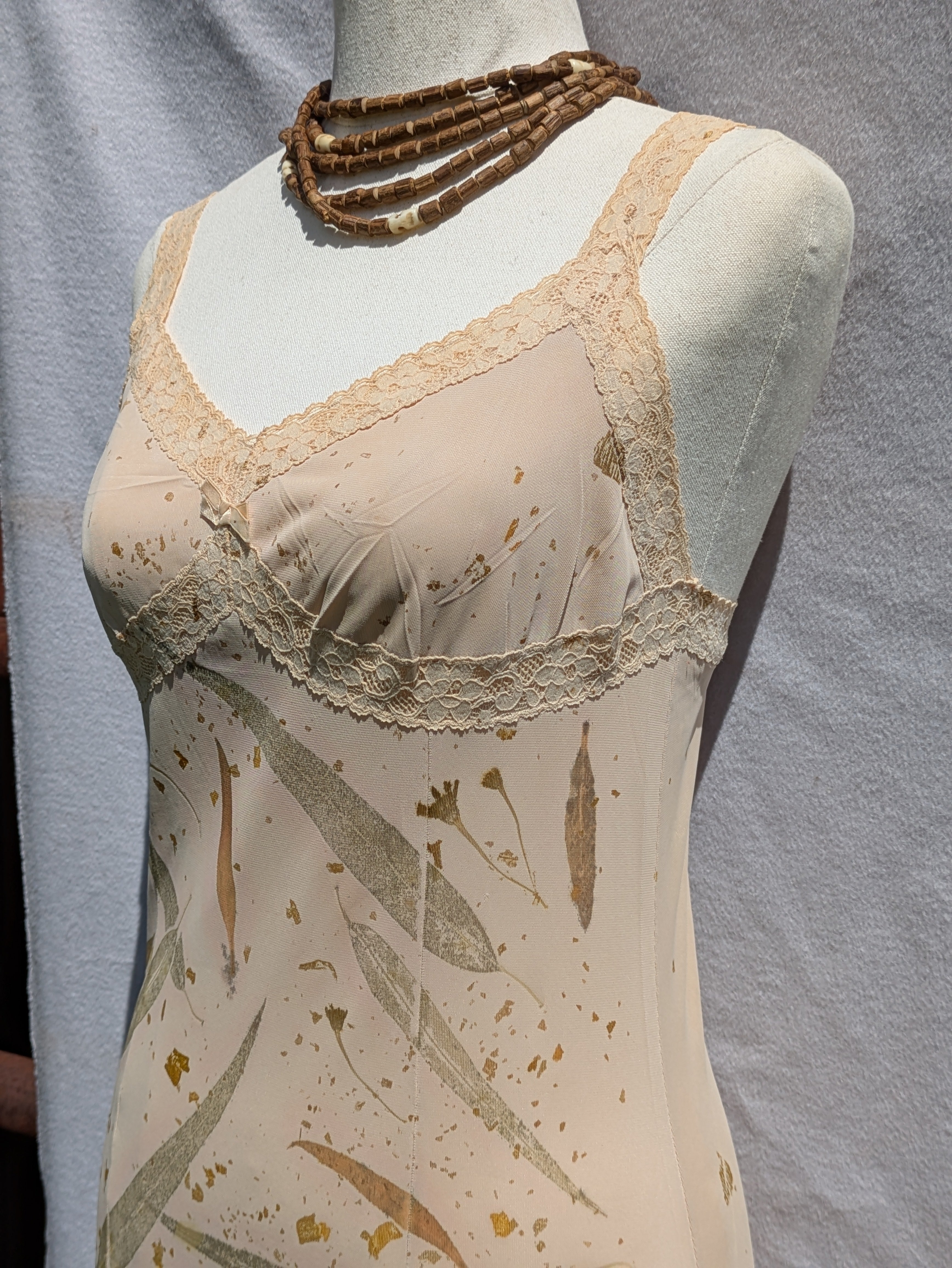 Vintage Lace Petticoat Dress ~ Maxi ~Light Leaf ~ S