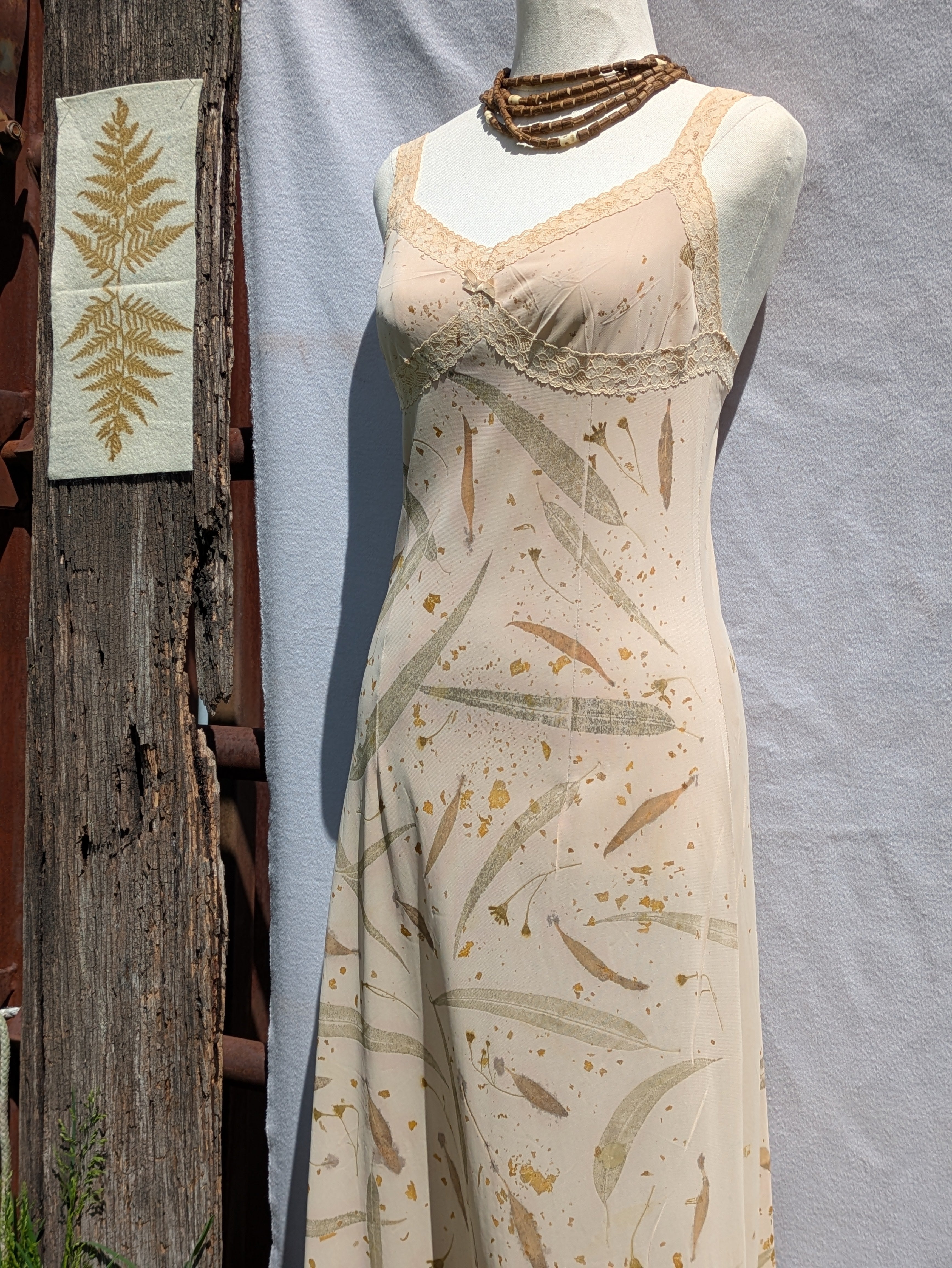 Vintage Lace Petticoat Dress ~ Maxi ~Light Leaf ~ S