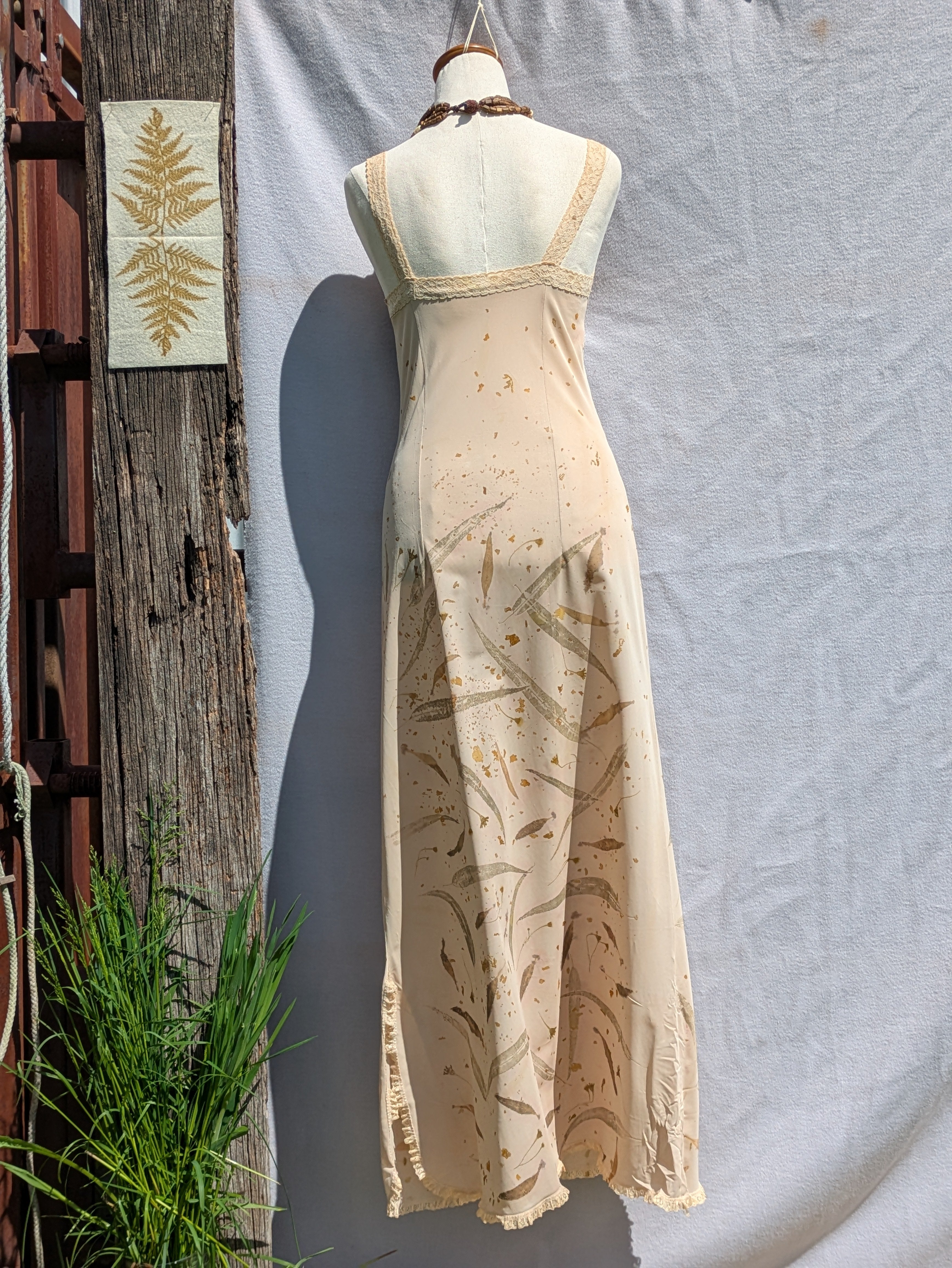 Vintage Lace Petticoat Dress ~ Maxi ~Light Leaf ~ S