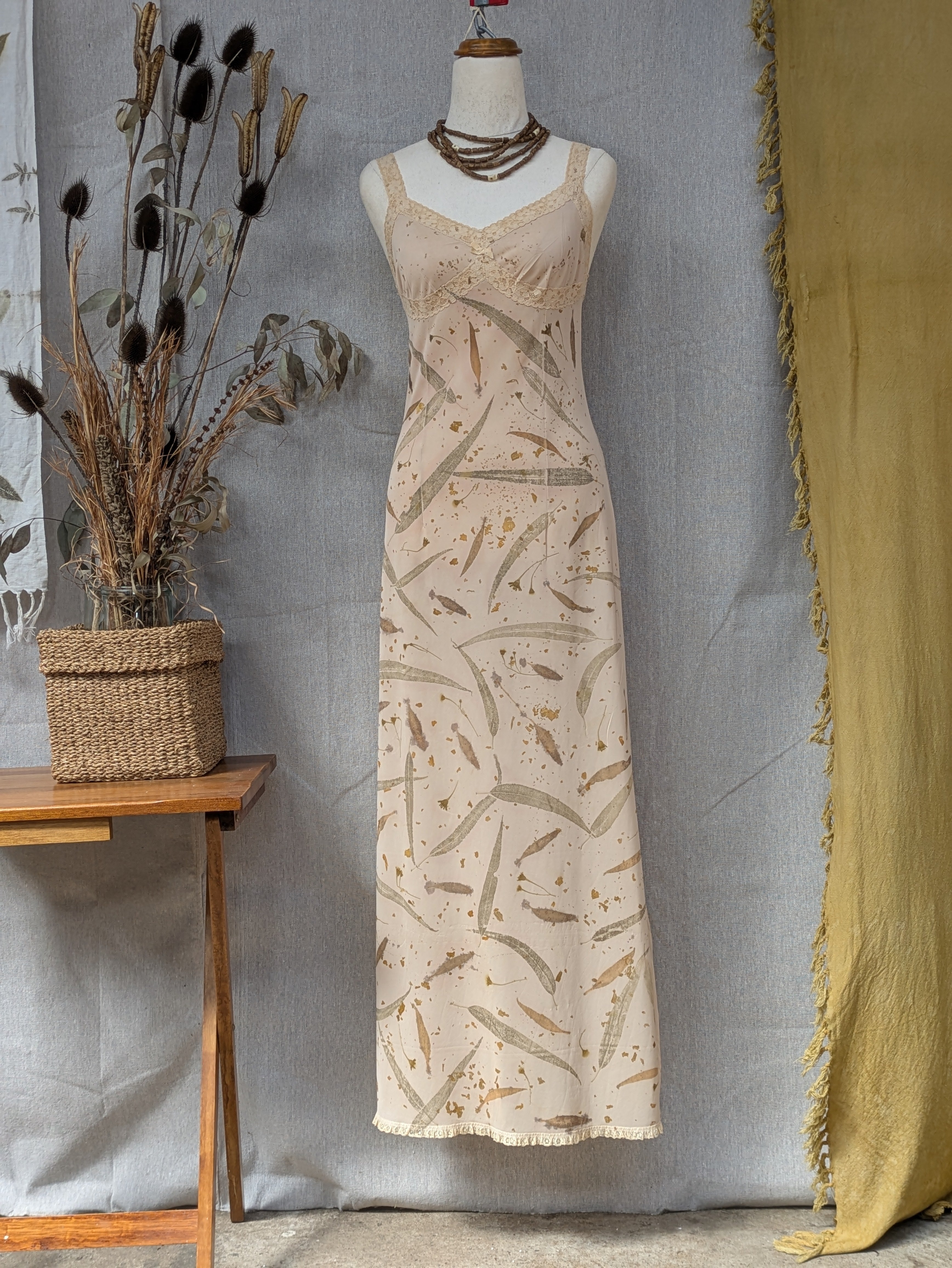 Vintage Lace Petticoat Dress ~ Maxi ~Light Leaf ~ S