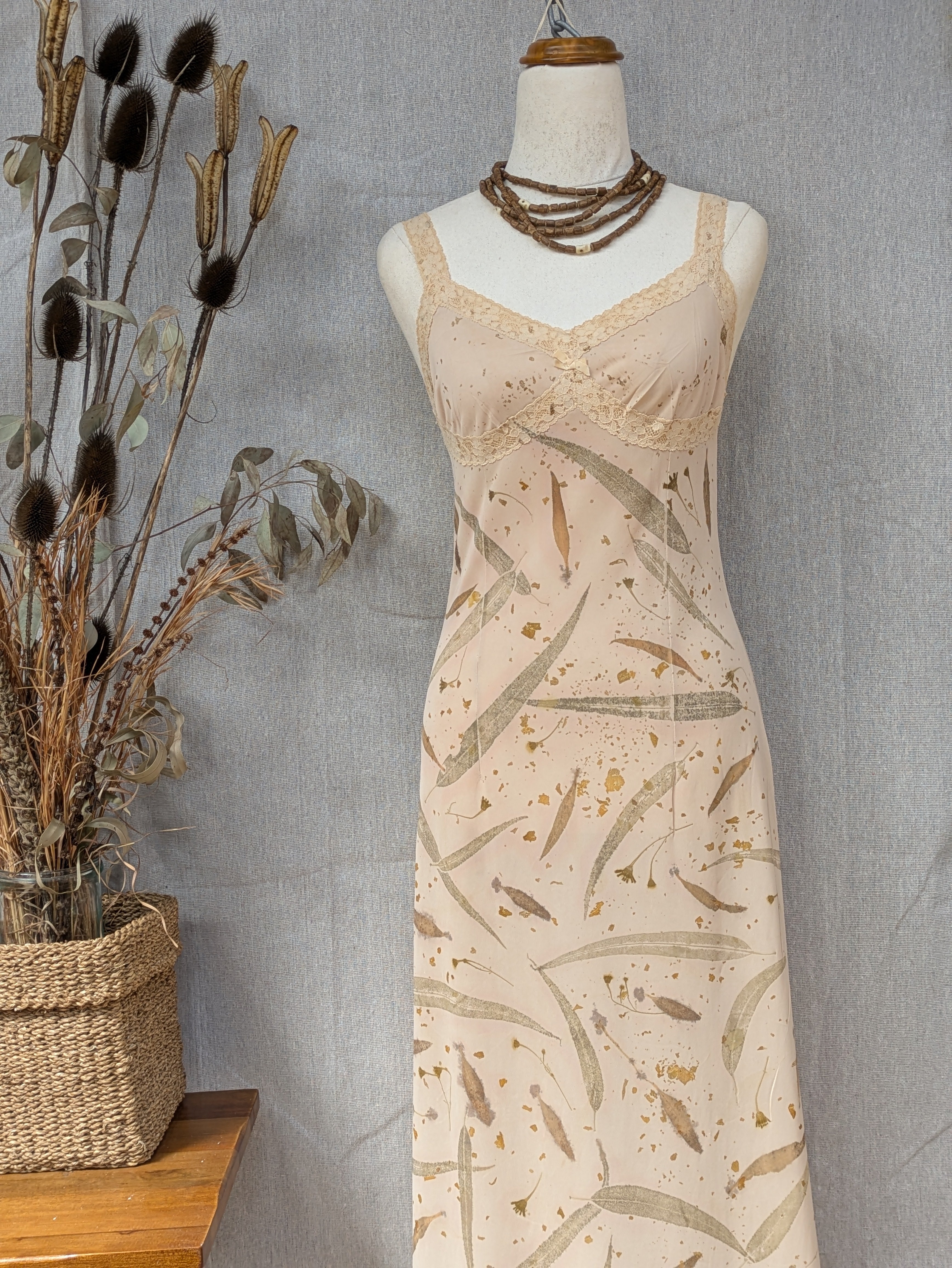 Vintage Lace Petticoat Dress ~ Maxi ~Light Leaf ~ S