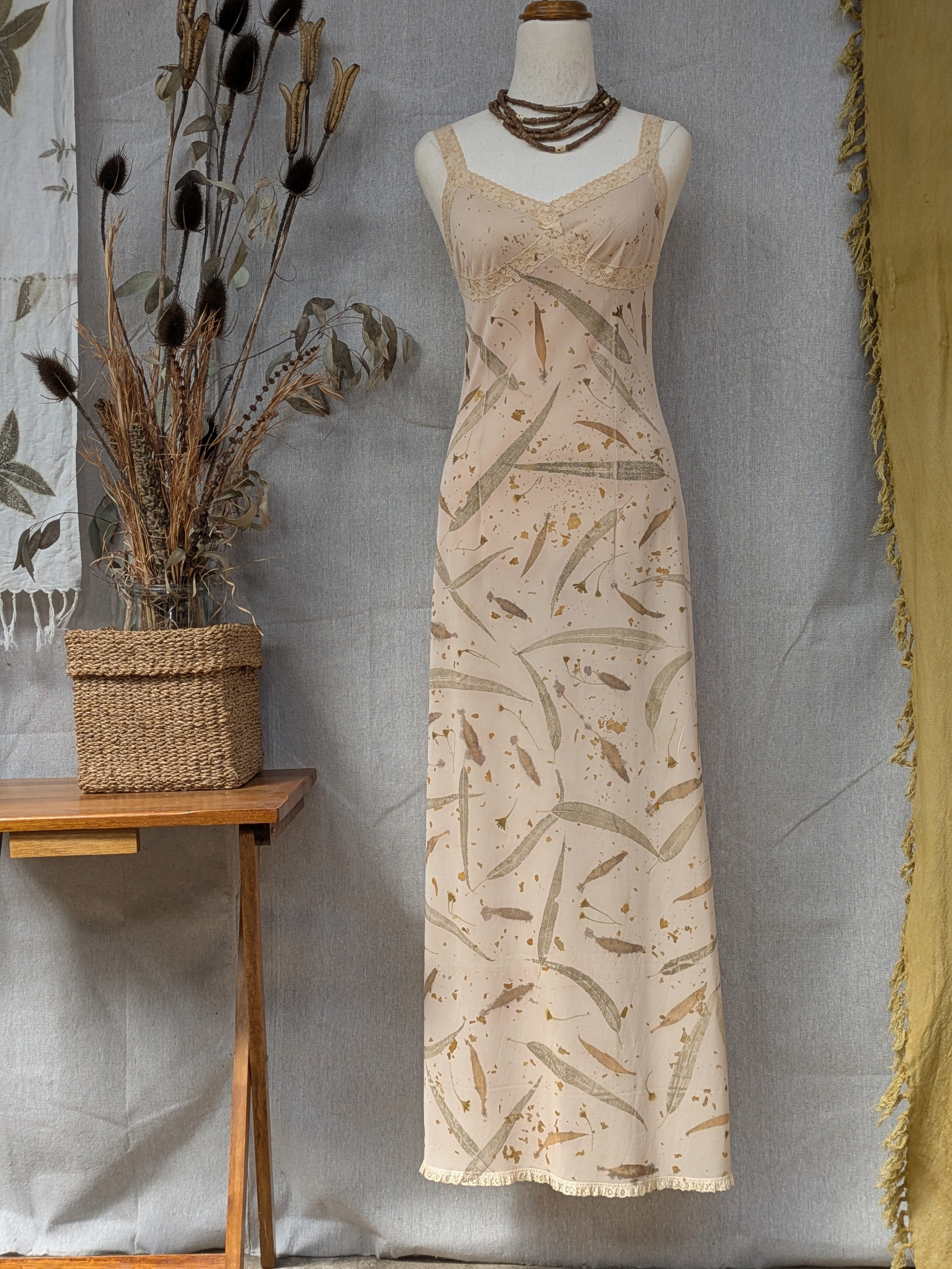 Vintage Lace Petticoat Dress ~ Maxi ~Light Leaf ~ S