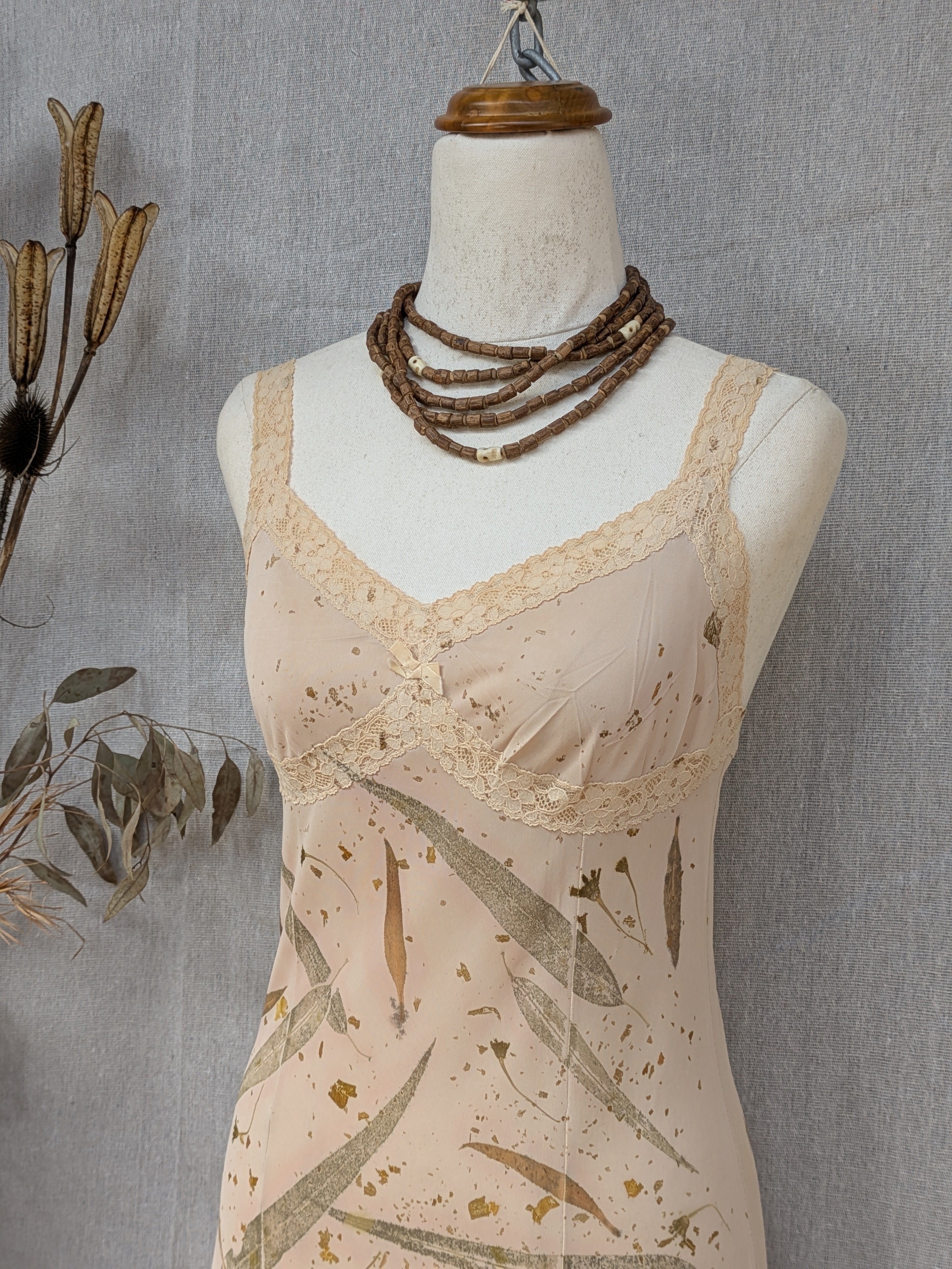 Vintage Lace Petticoat Dress ~ Maxi ~Light Leaf ~ S