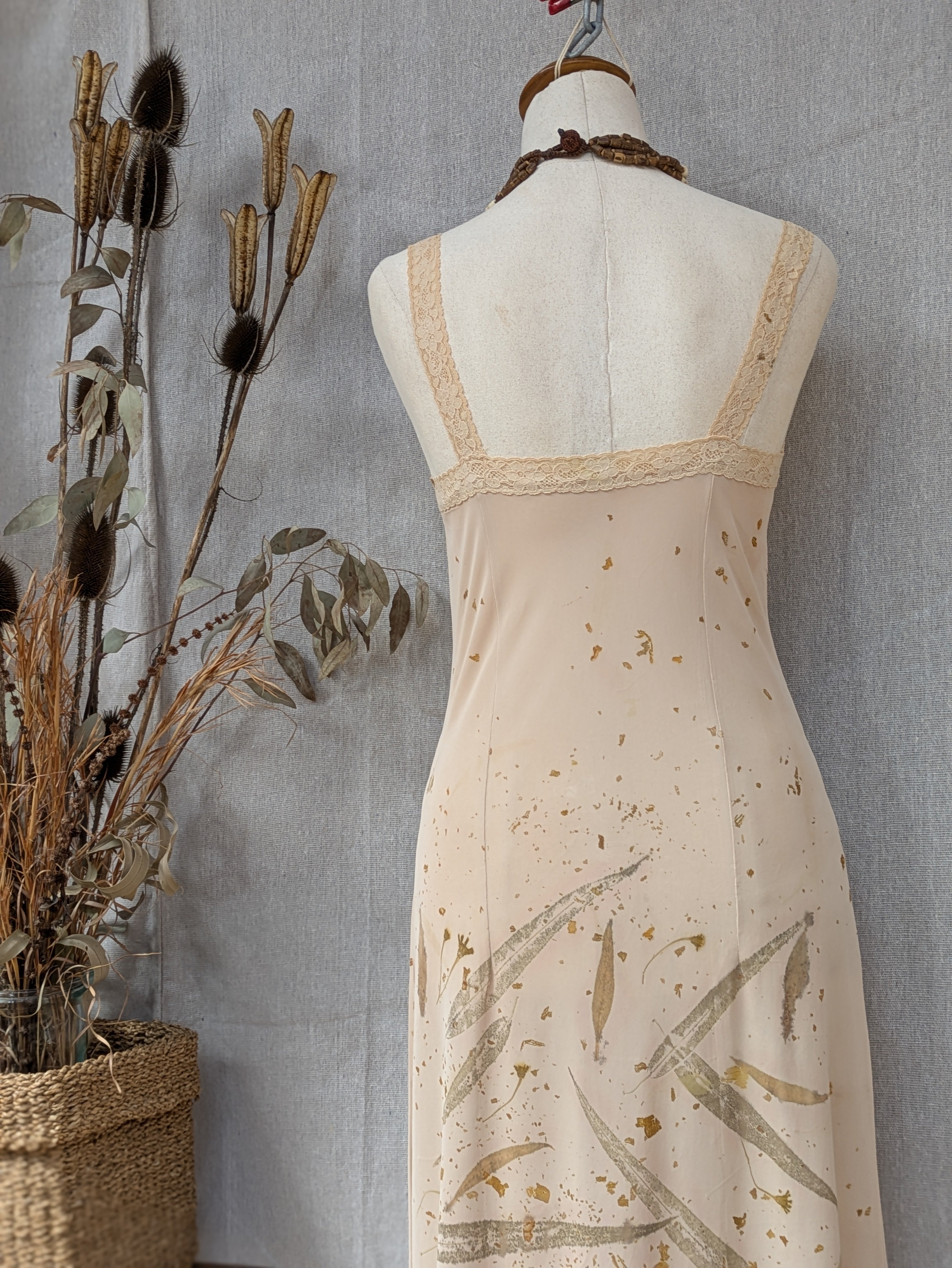 Vintage Lace Petticoat Dress ~ Maxi ~Light Leaf ~ S