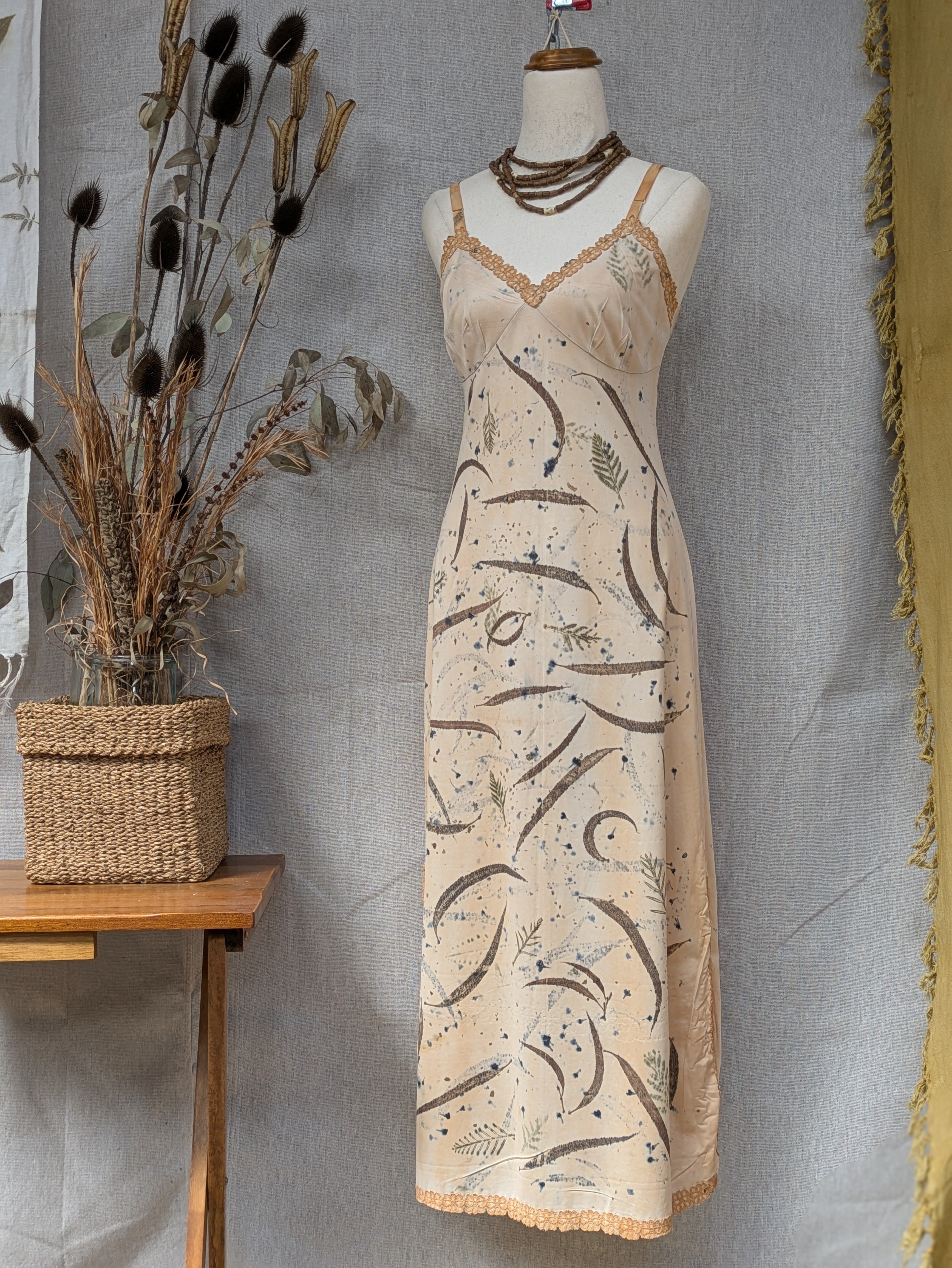 Vintage Lace Petticoat Dress ~ Long Dark Leaf