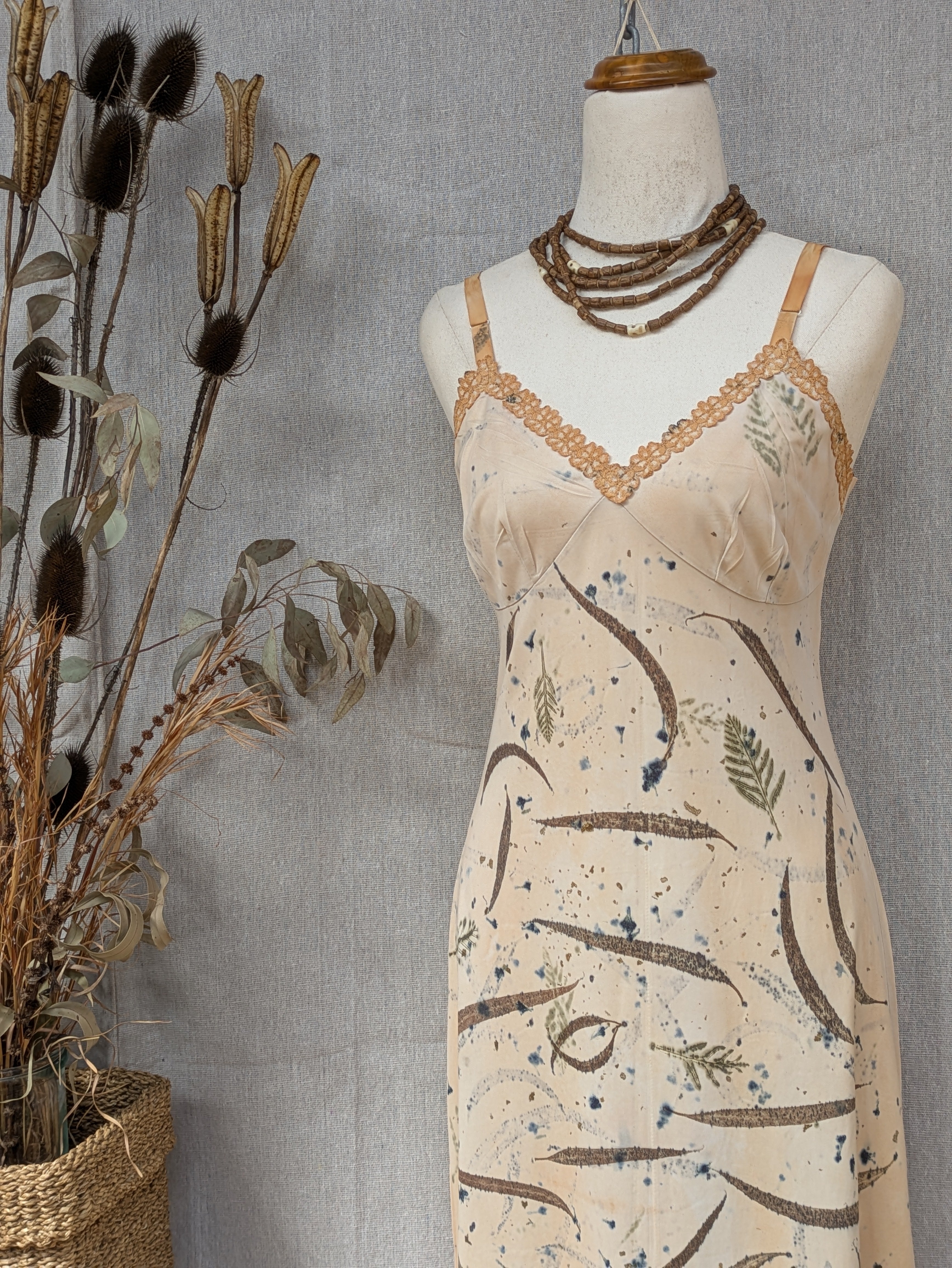 Vintage Lace Petticoat Dress ~ Long Dark Leaf