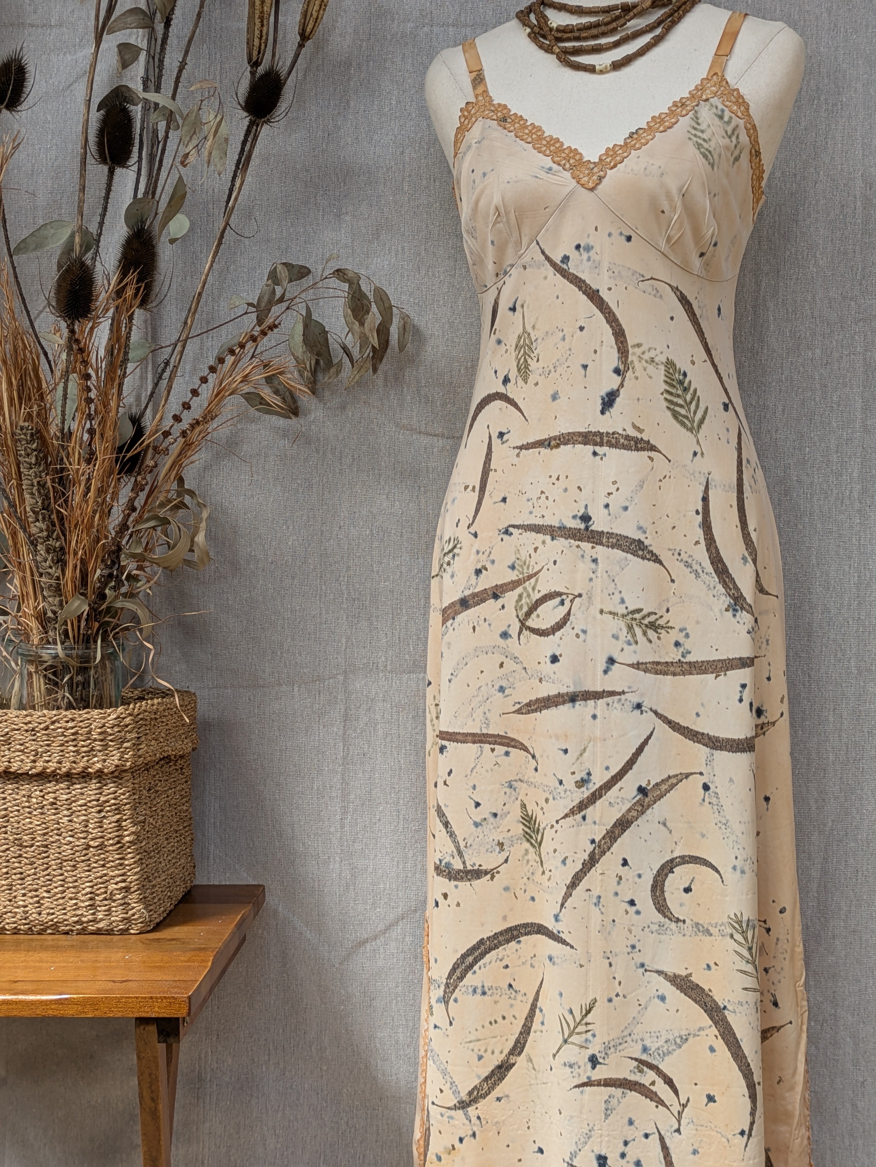 Vintage Lace Petticoat Dress ~ Long Dark Leaf