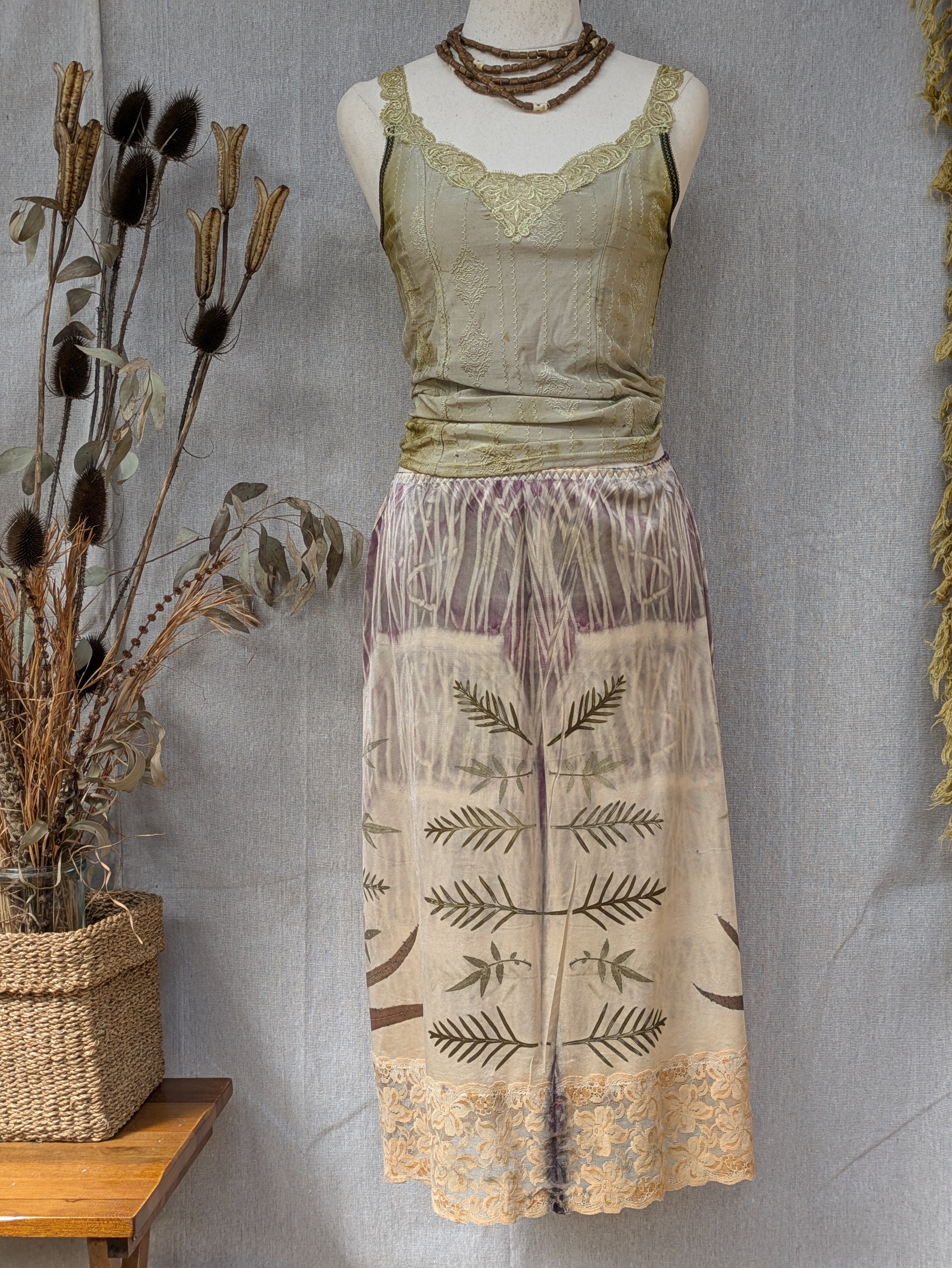 Vintage Lace Petticoat Skirt ~ Dark Fern ~ XL