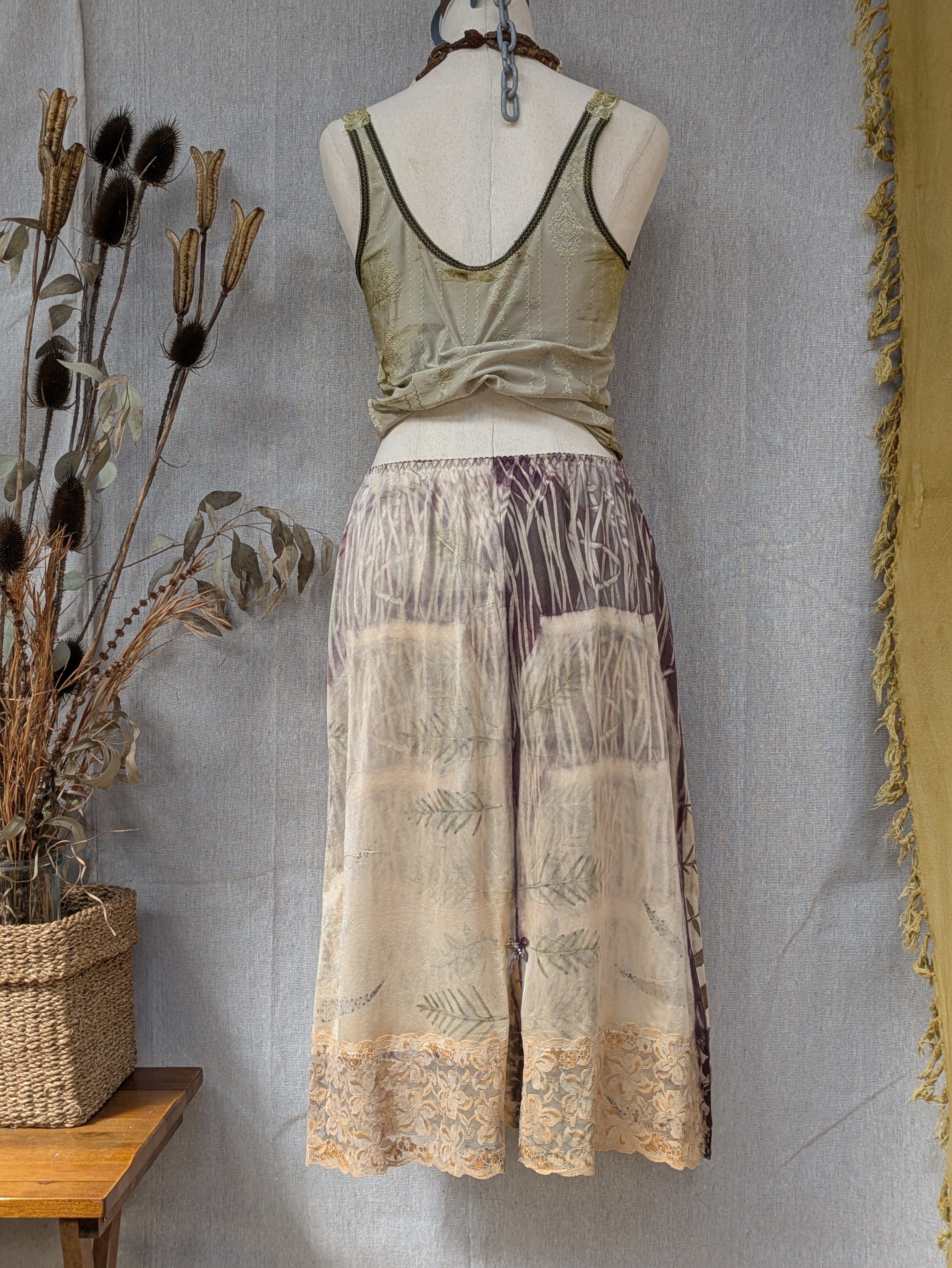 Vintage Lace Petticoat Skirt ~ Dark Fern ~ XL