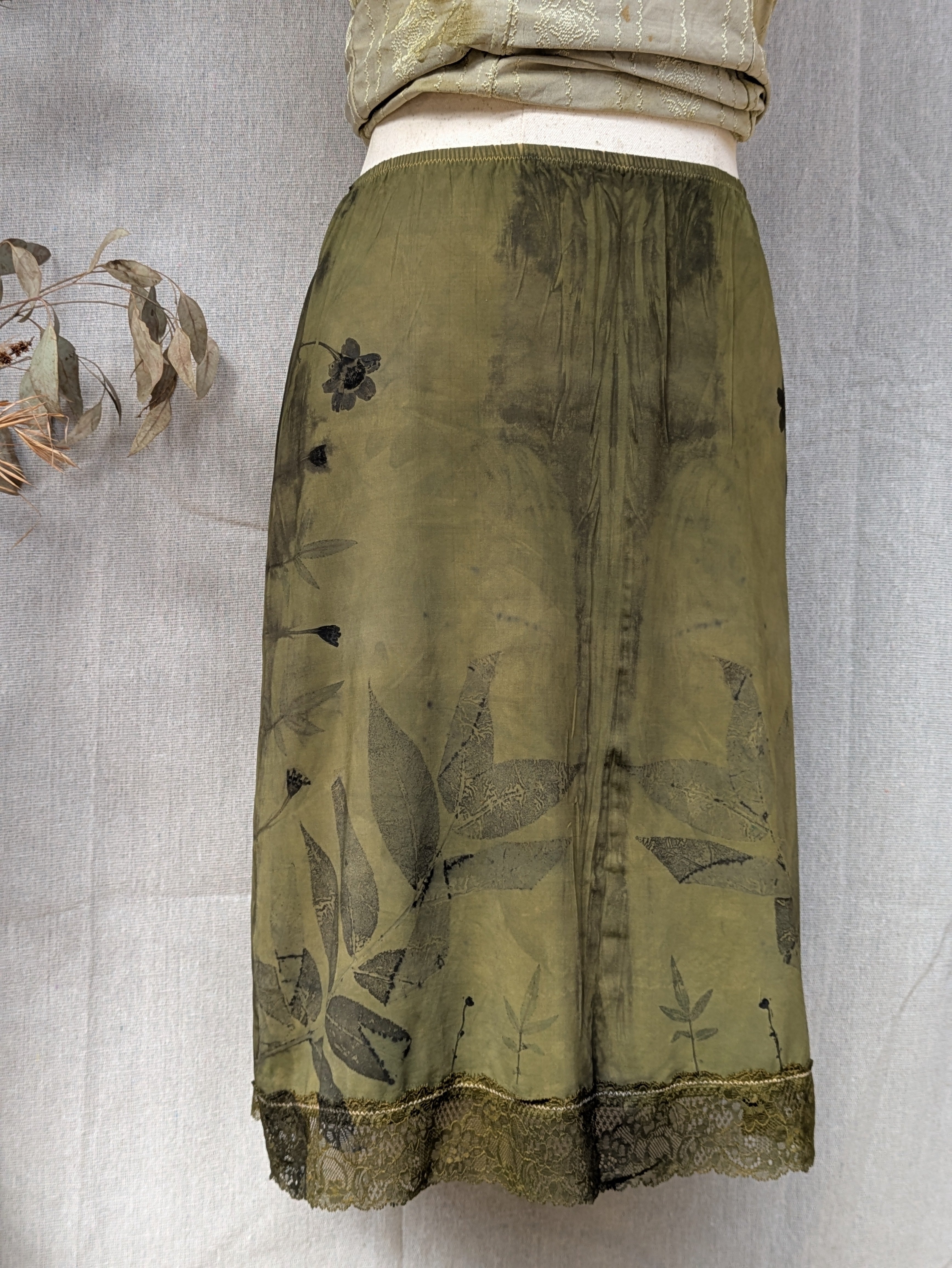 Vintage Lace Petticoat Skirt ~ Dark Moss + Marigold