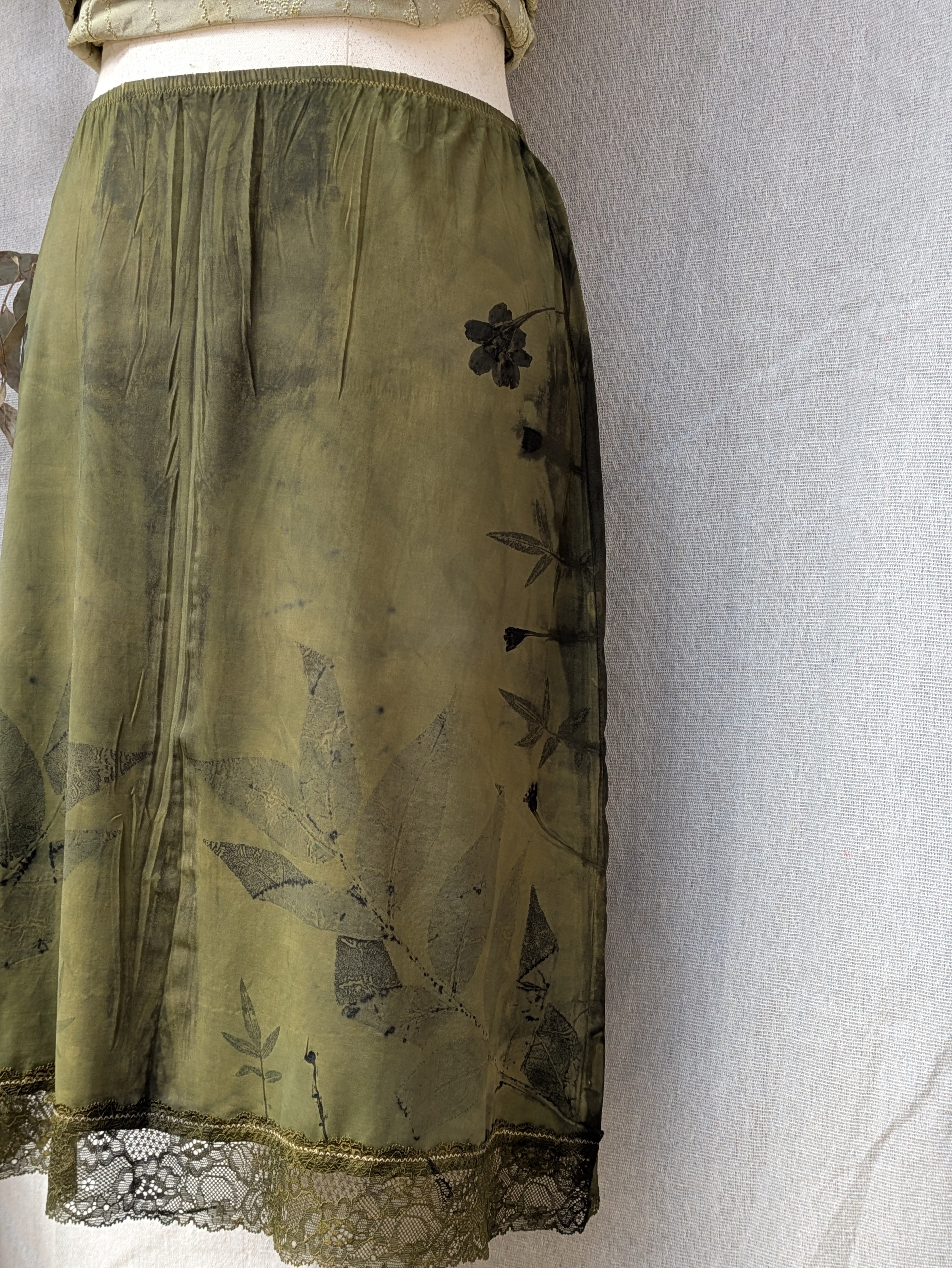 Vintage Lace Petticoat Skirt ~ Dark Moss + Marigold