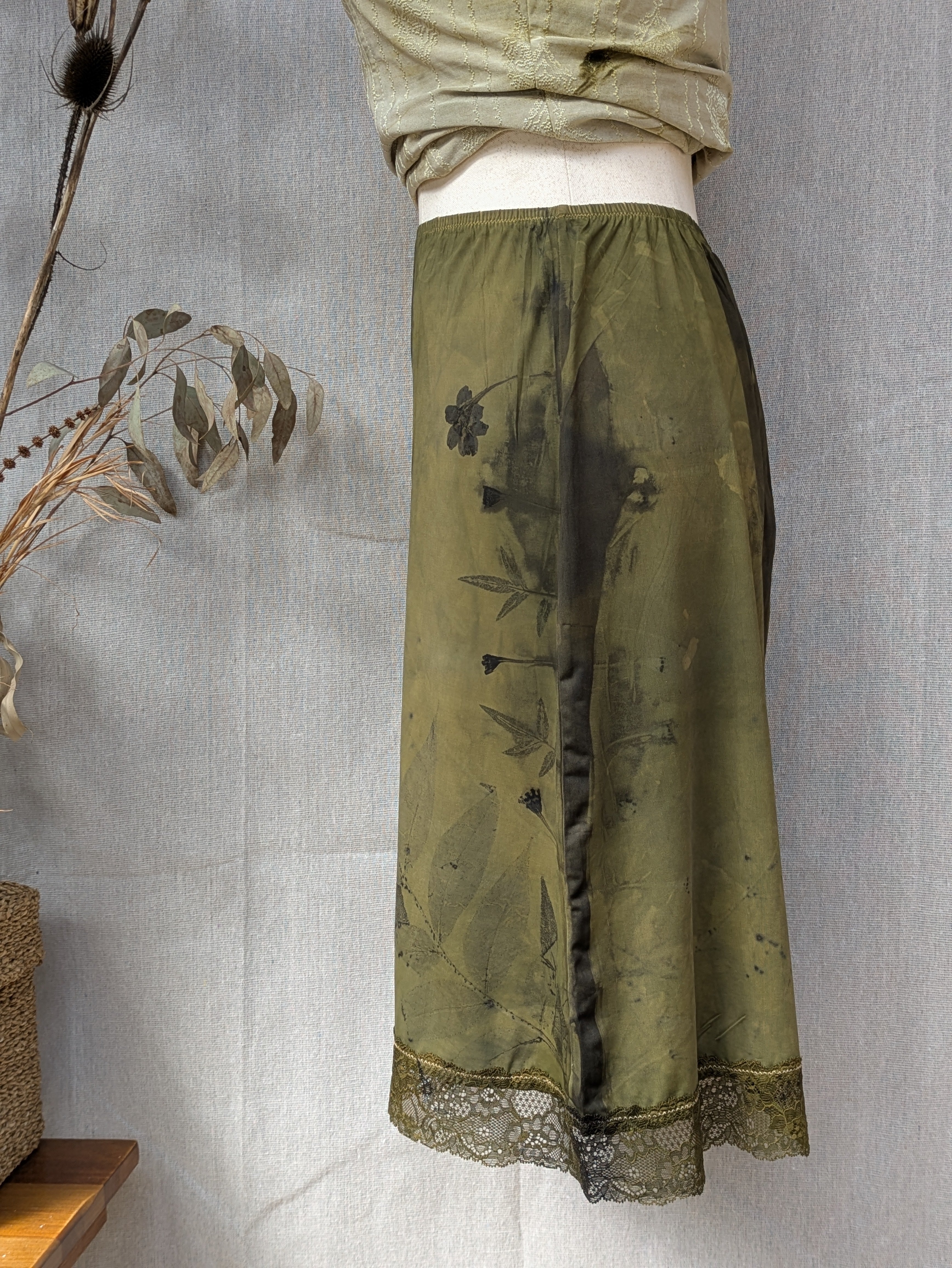 Vintage Lace Petticoat Skirt ~ Dark Moss + Marigold