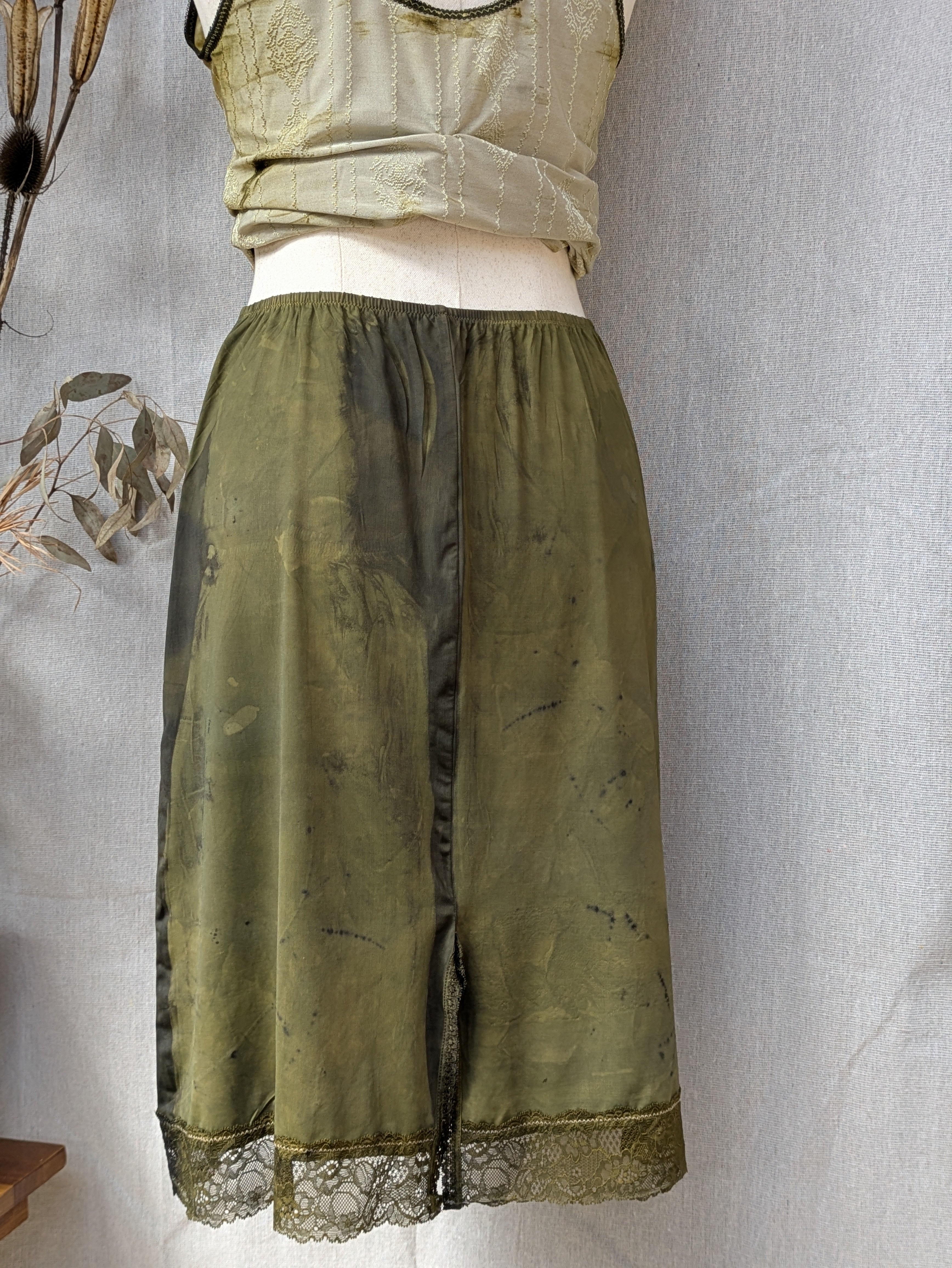 Vintage Lace Petticoat Skirt ~ Dark Moss + Marigold