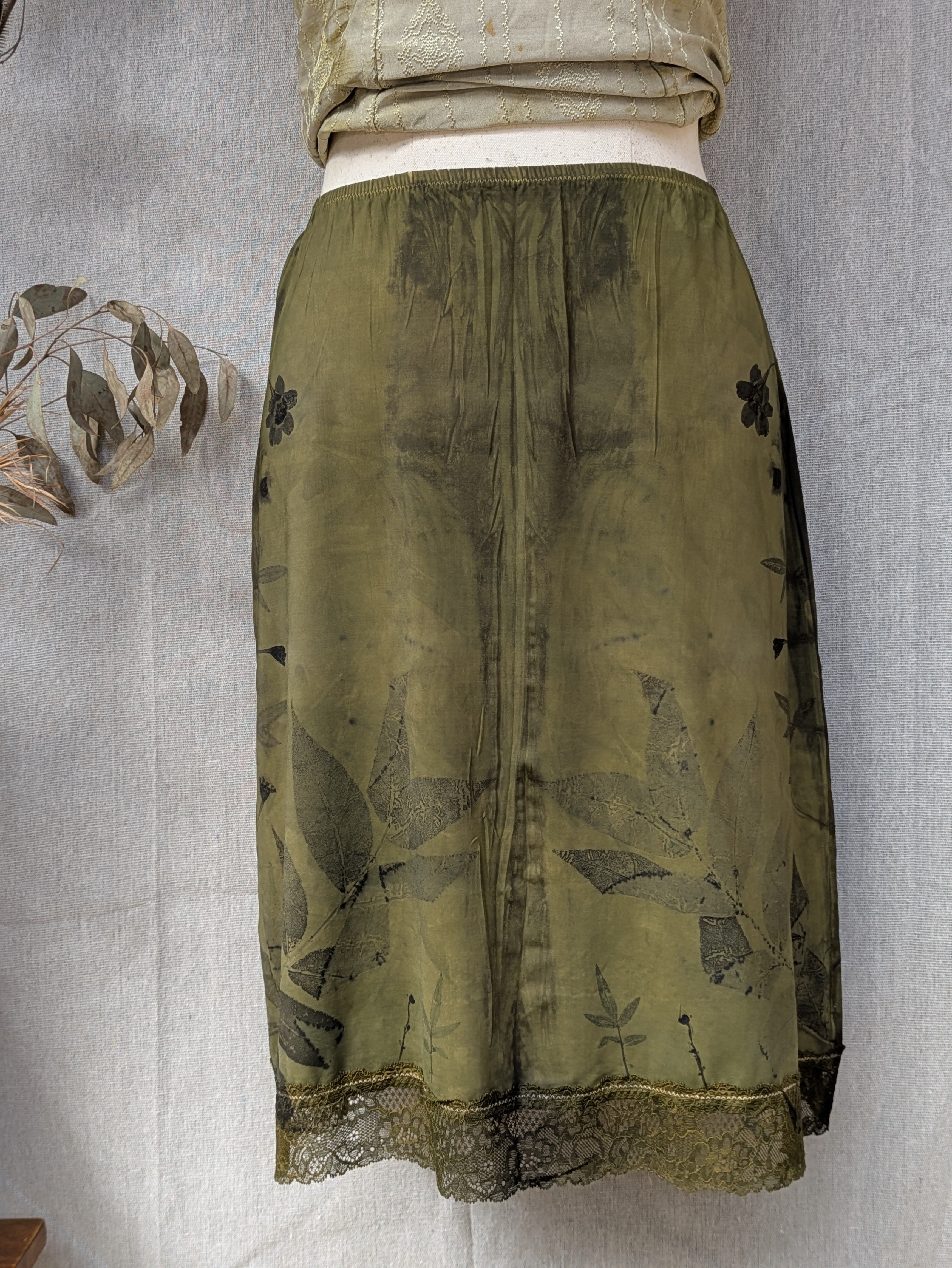 Vintage Lace Petticoat Skirt ~ Dark Moss + Marigold