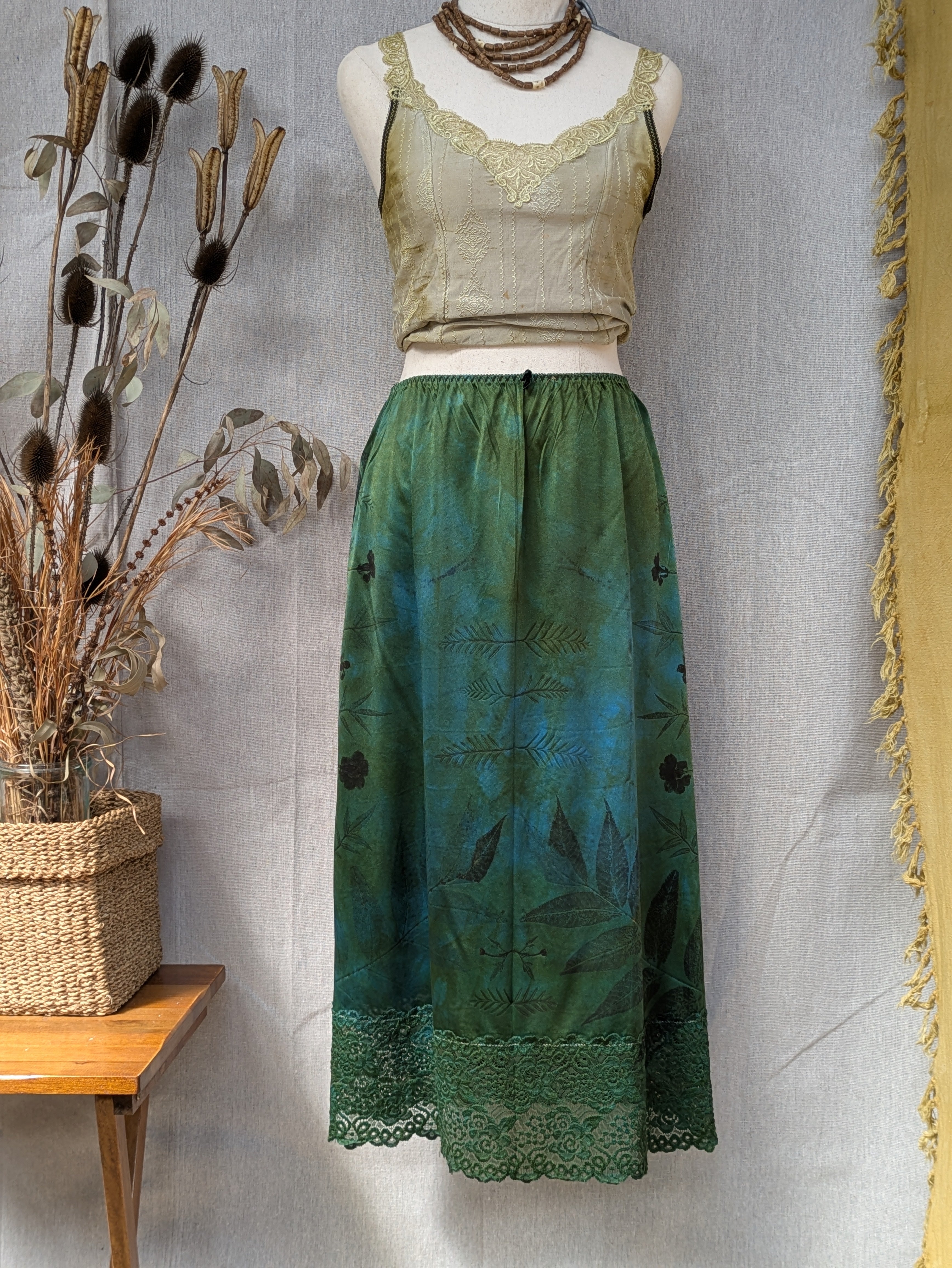 Vintage Lace Petticoat Skirt ~Turquoise Leaf
