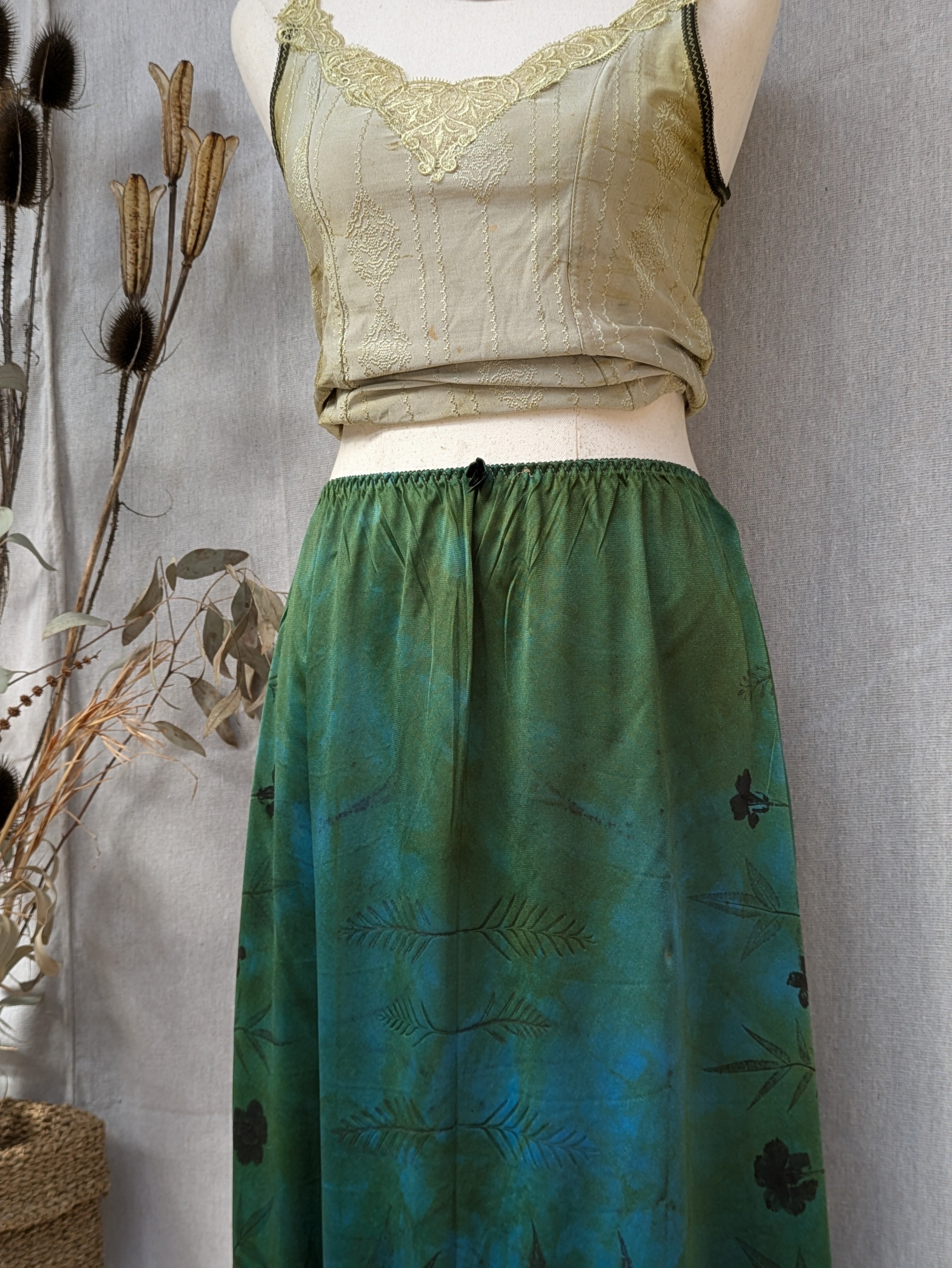 Vintage Lace Petticoat Skirt ~Turquoise Leaf