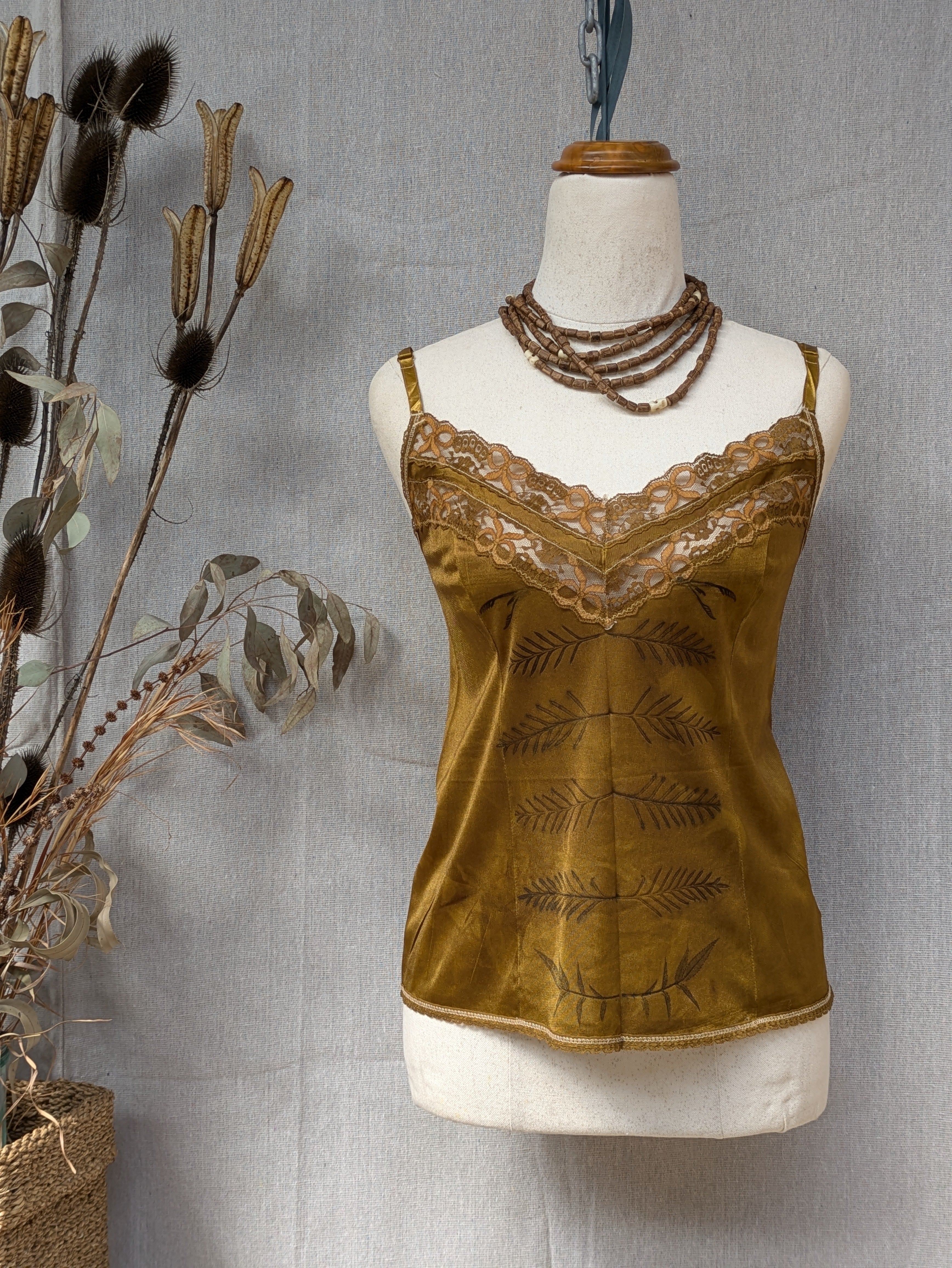 Vintage Lace Petticoat Cami ~ Old Gold Grevillea