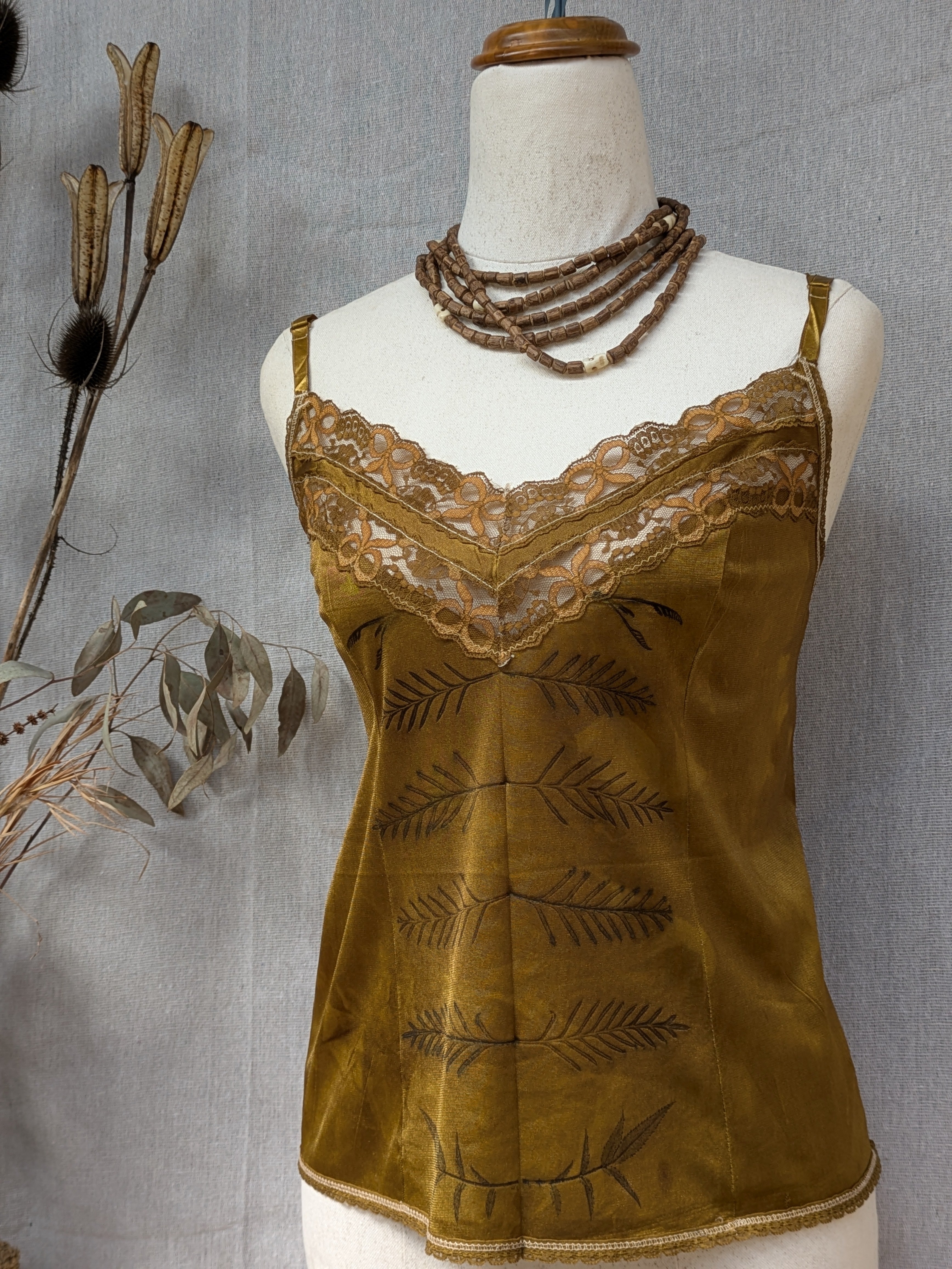 Vintage Lace Petticoat Cami ~ Old Gold Grevillea