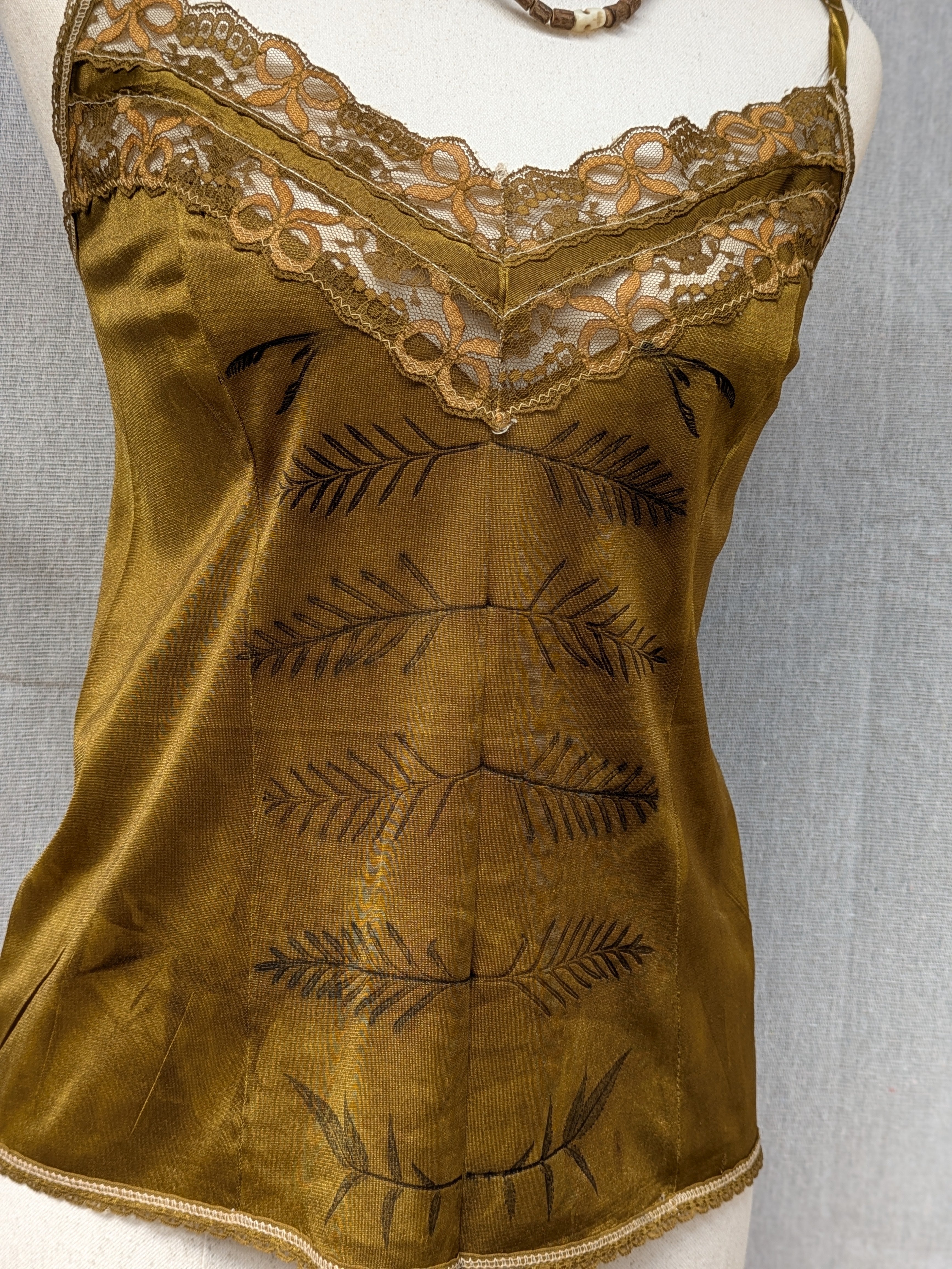 Vintage Lace Petticoat Cami ~ Old Gold Grevillea