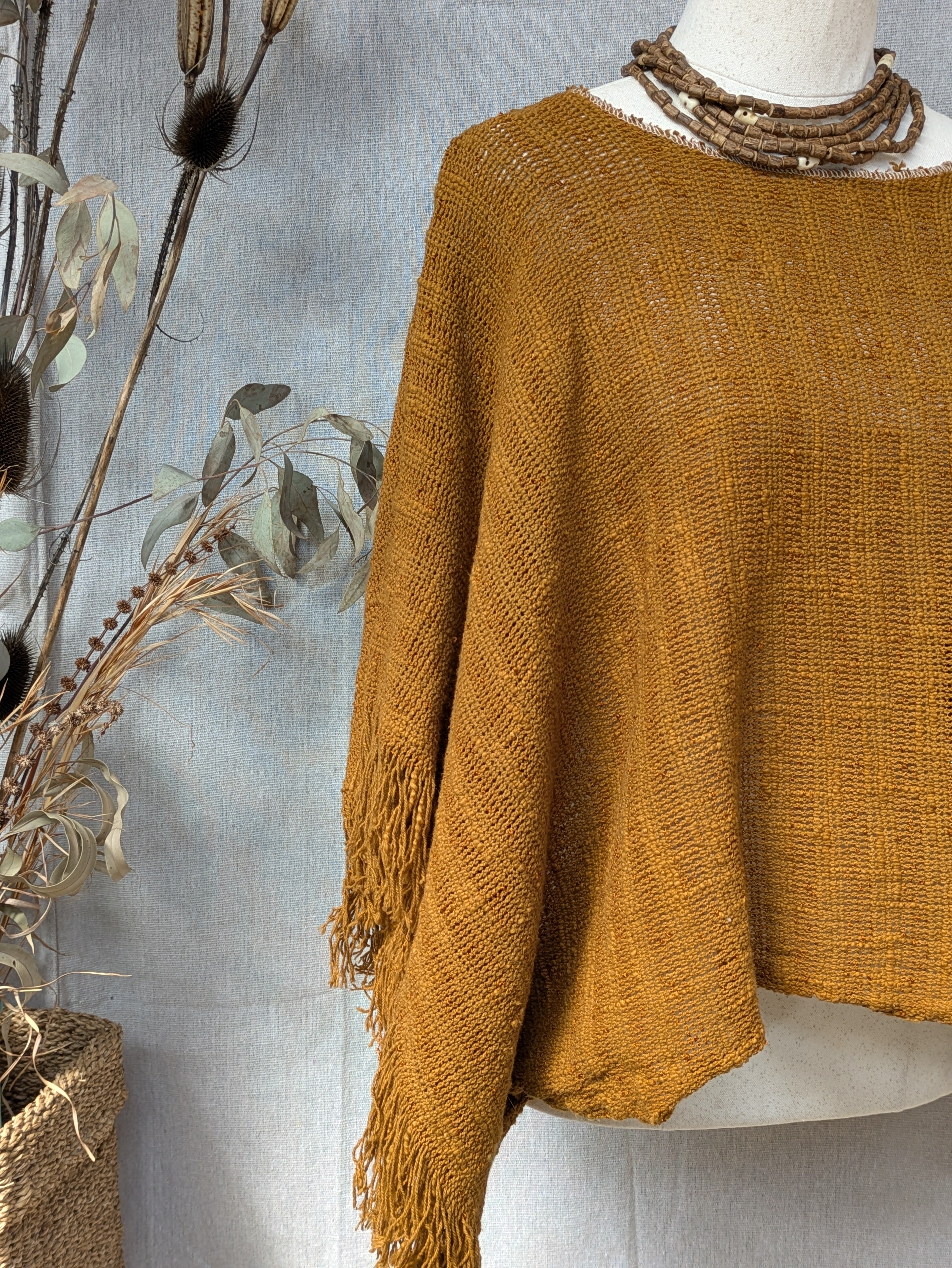 Hemp Knit Shrug ~ Ochre