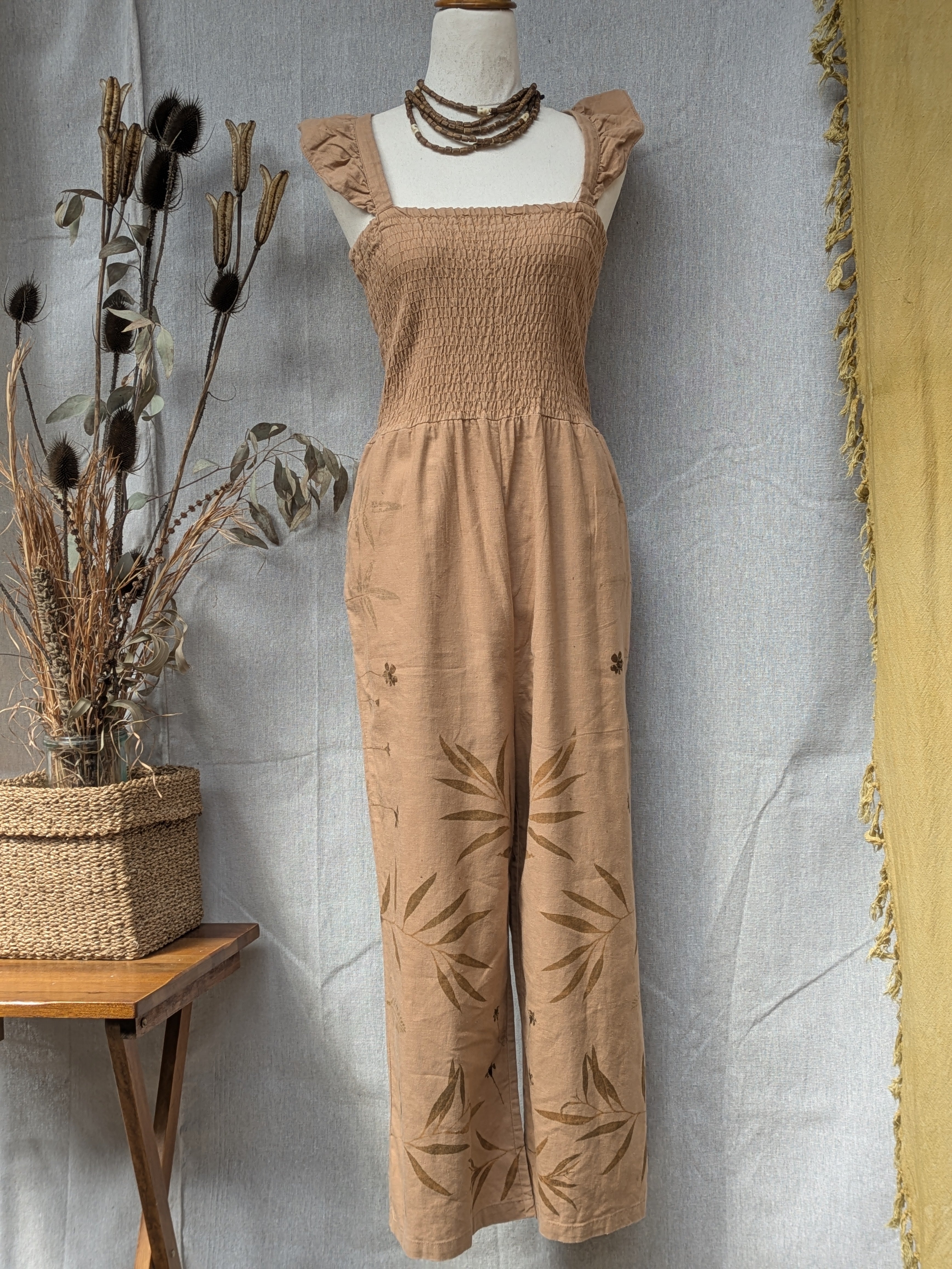 Linen Peach Frilled Jumpsuit ~ S