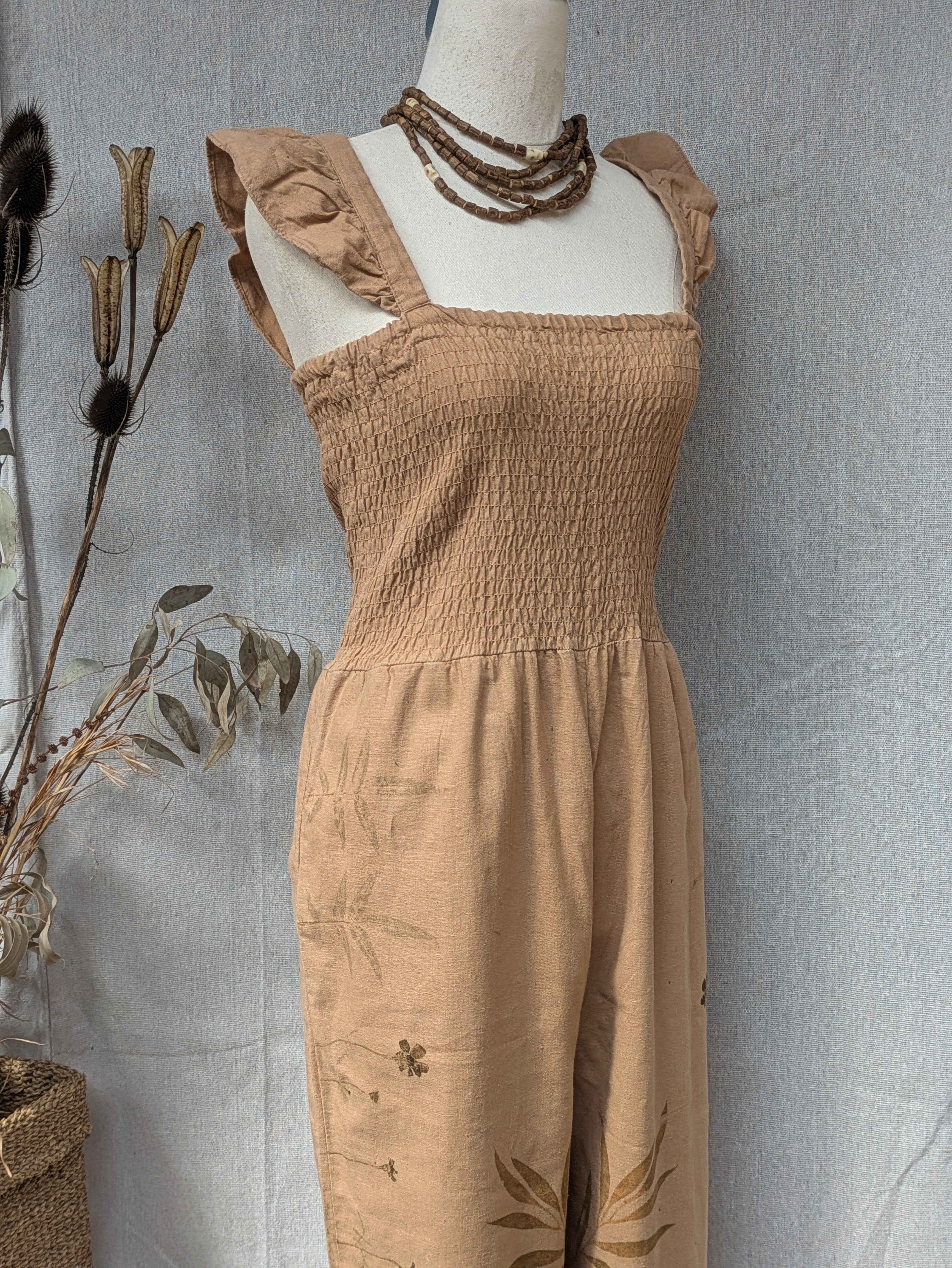 Linen Peach Frilled Jumpsuit ~ S