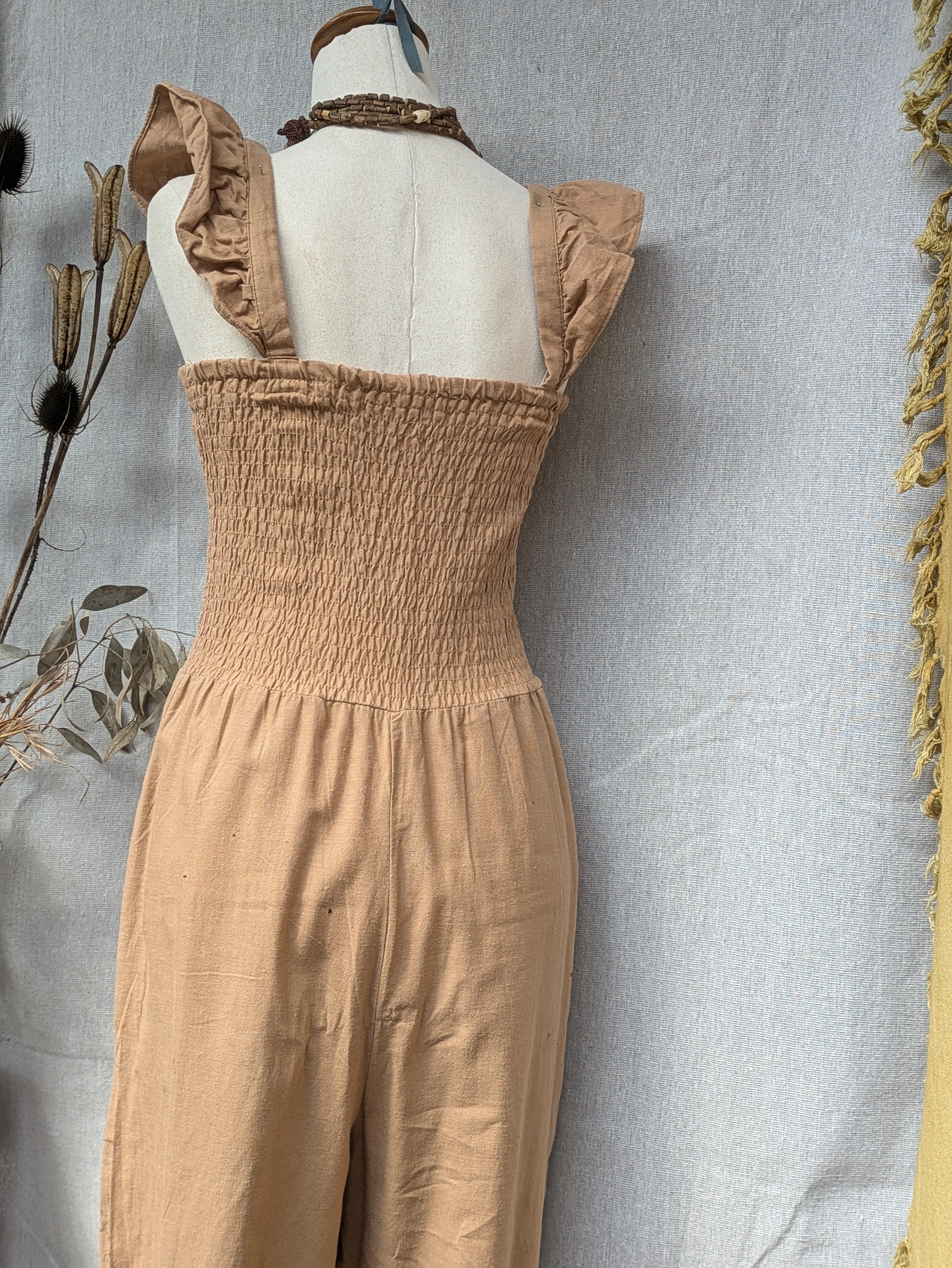 Linen Peach Frilled Jumpsuit ~ S