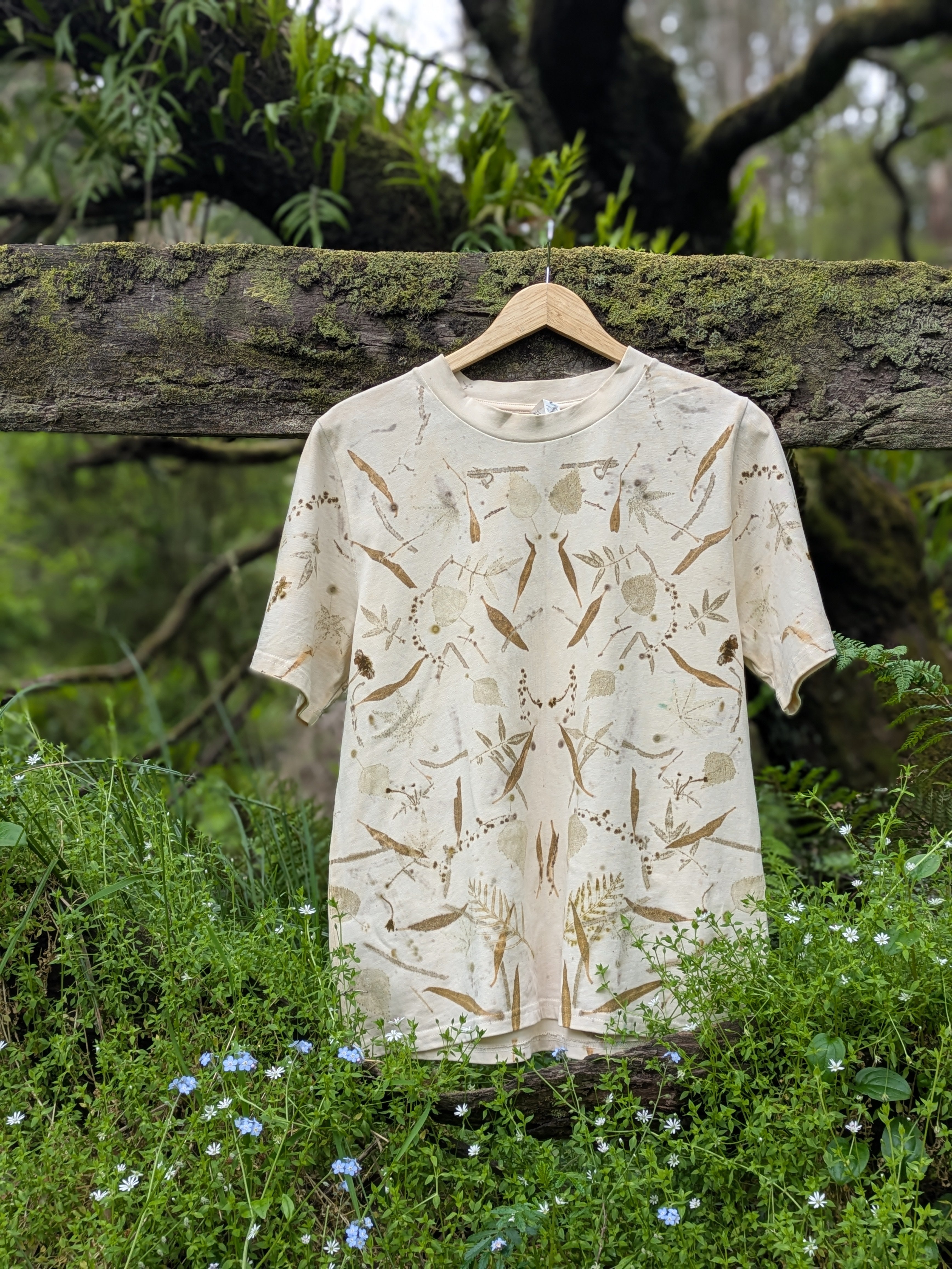 Women's Heavy-Cotton Eco Printed Tee ~ M ~ Light Forest